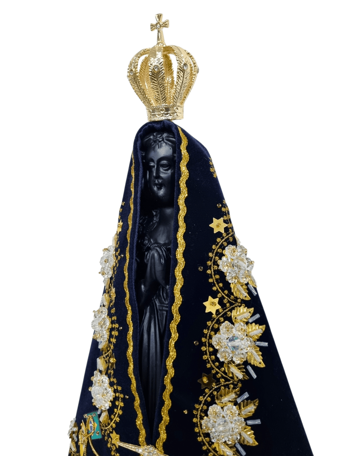 Imagem de Nossa Senhora Aparecida em Pó de Mármore Manto Luxo Flor Branca 35 cm-TerraCotta Arte Sacra