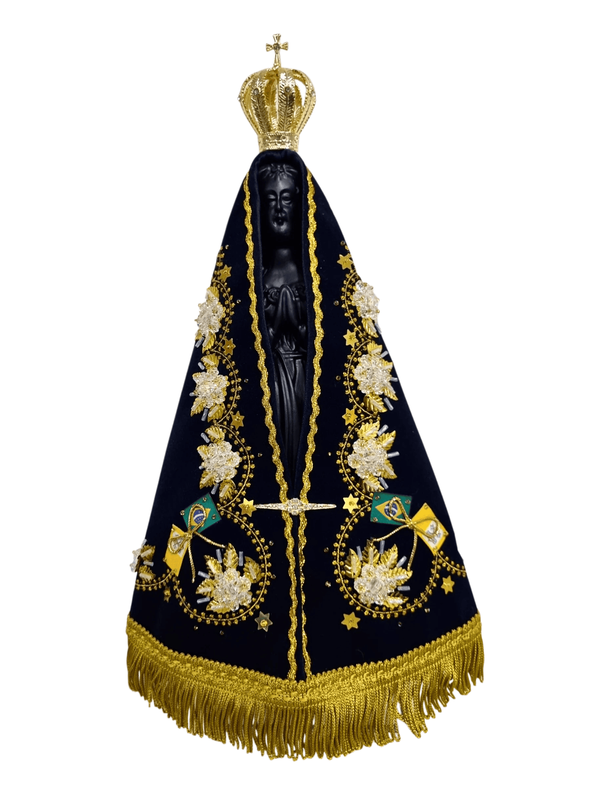 Imagem de Nossa Senhora Aparecida em Pó de Mármore Manto Luxo Flor Branca 35 cm-TerraCotta Arte Sacra