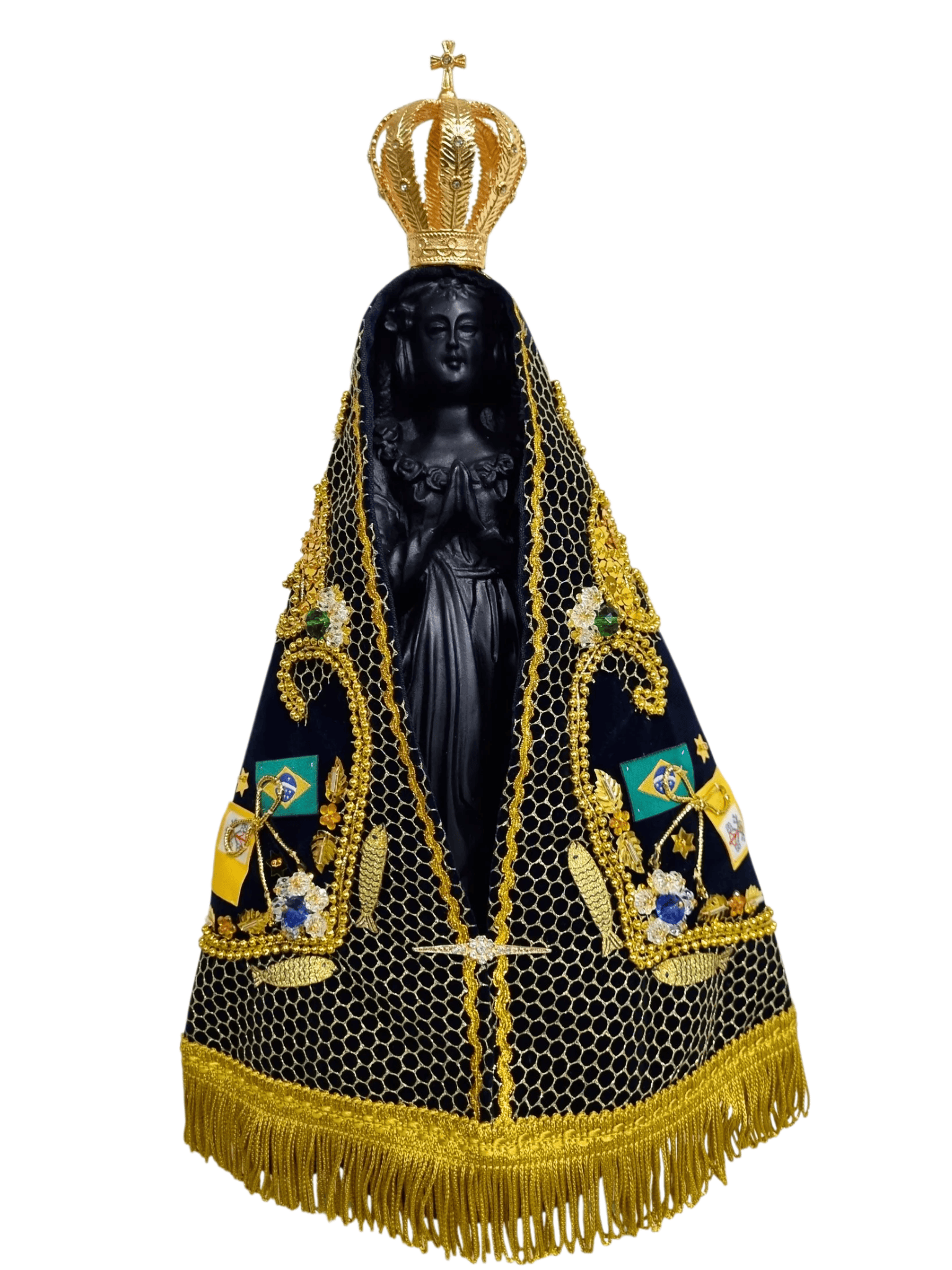 Imagem de Nossa Senhora Aparecida em Pó de Mármore Manto Pesca Milagrosa 35 cm-TerraCotta Arte Sacra
