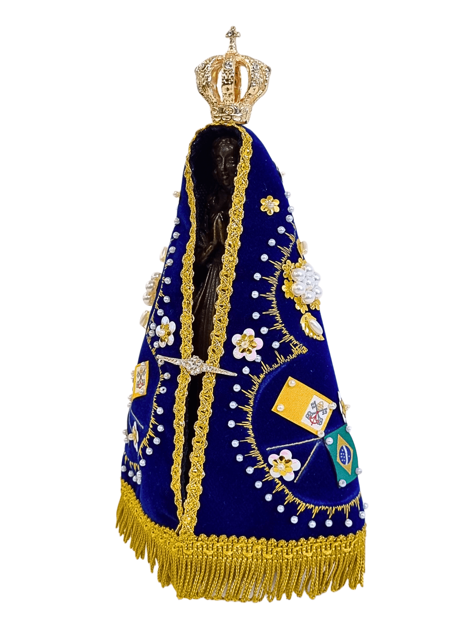Imagem de Nossa Senhora Aparecida em Pó de Mármore com Manto Flores Azul Royal 23 cm-TerraCotta Arte Sacra
