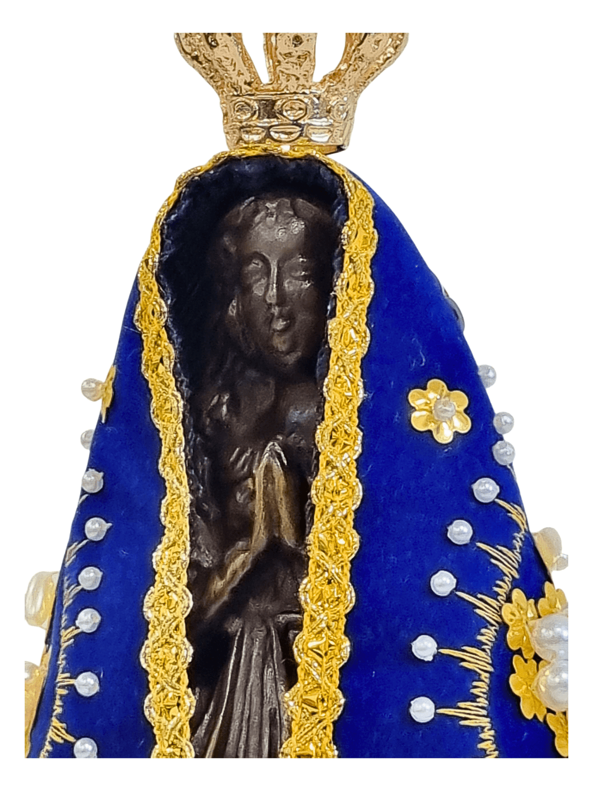 Imagem de Nossa Senhora Aparecida em Pó de Mármore com Manto Flores Azul Royal 23 cm-TerraCotta Arte Sacra