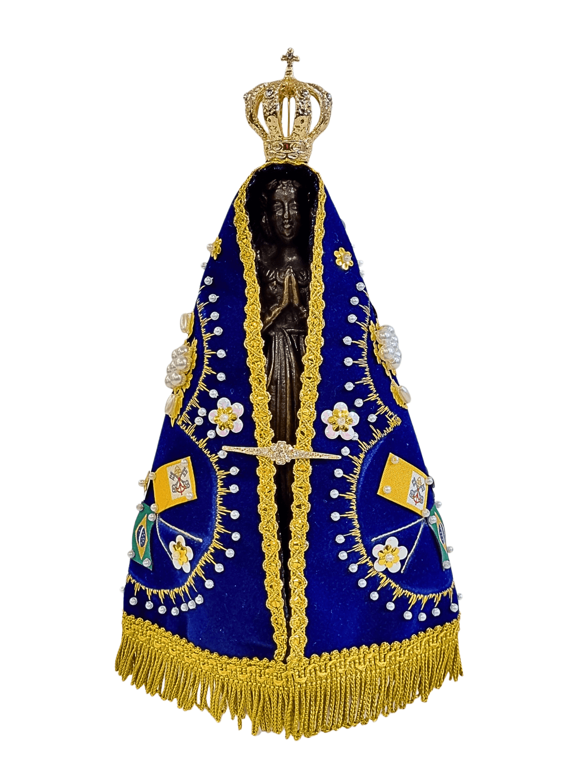Imagem de Nossa Senhora Aparecida em Pó de Mármore com Manto Flores Azul Royal 23 cm-TerraCotta Arte Sacra