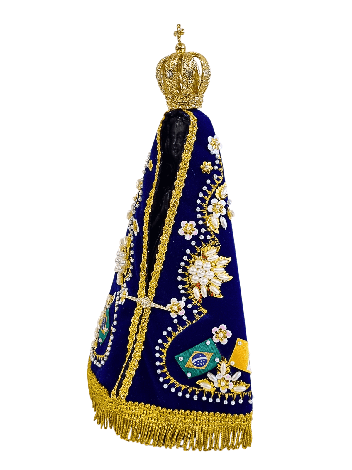 Imagem de Nossa Senhora Aparecida em Pó de Mármore com Manto Flores Azul Royal 29 cm-TerraCotta Arte Sacra