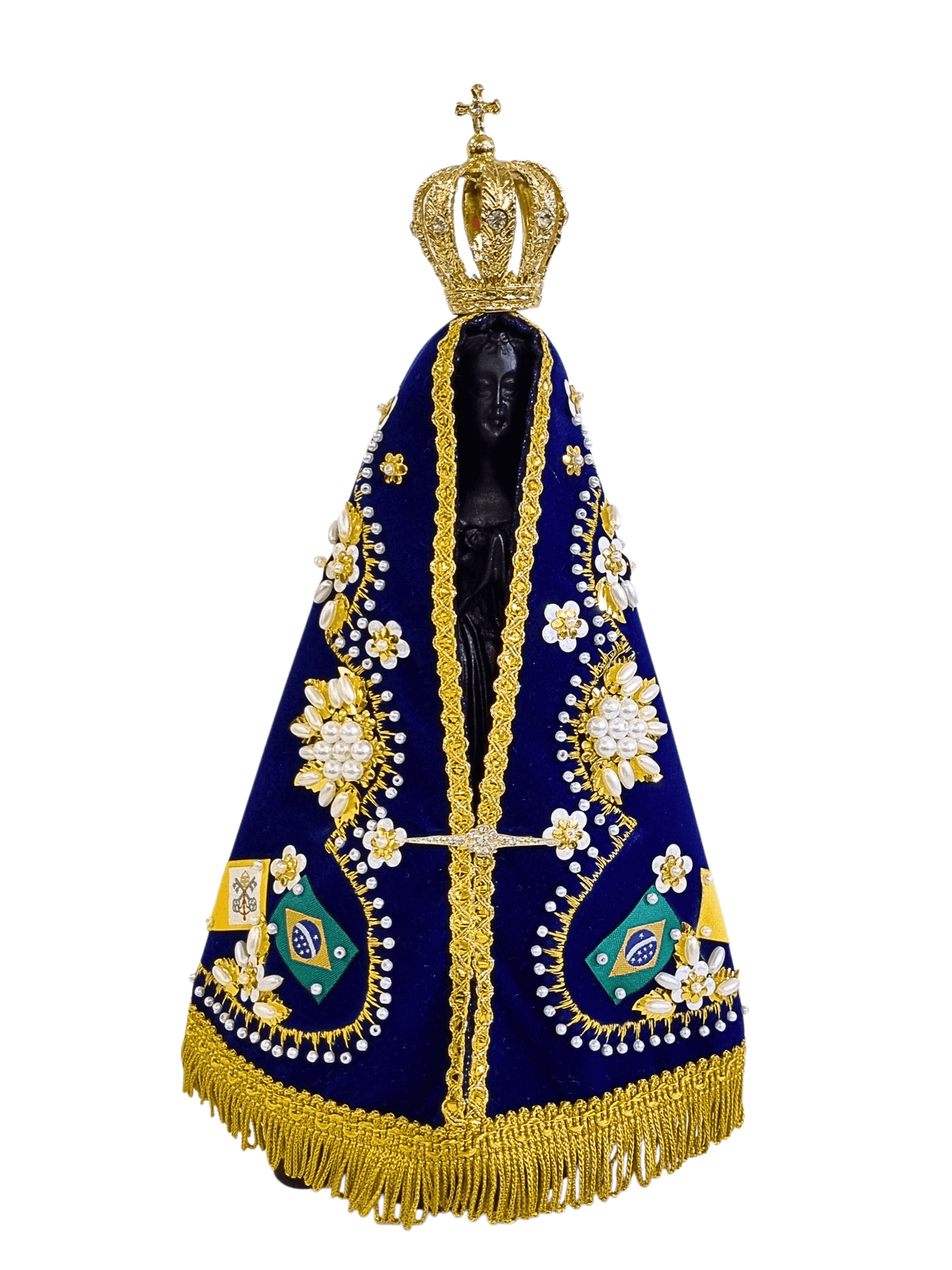 Imagem de Nossa Senhora Aparecida em Pó de Mármore com Manto Flores Azul Royal 29 cm-TerraCotta Arte Sacra