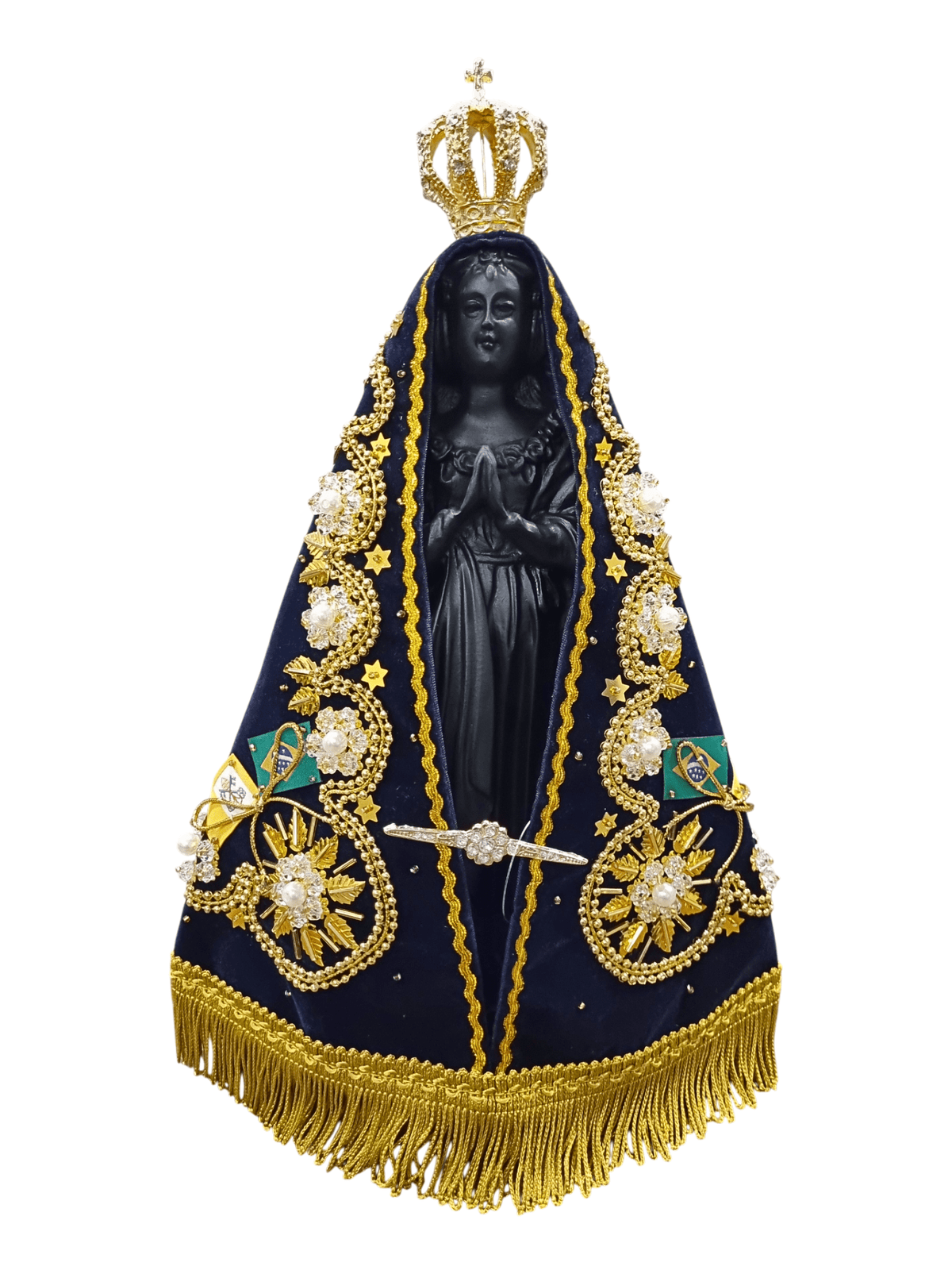Imagem de Nossa Senhora Aparecida em Pó de Mármore com Manto Pérola Branca 32 cm-TerraCotta Arte Sacra