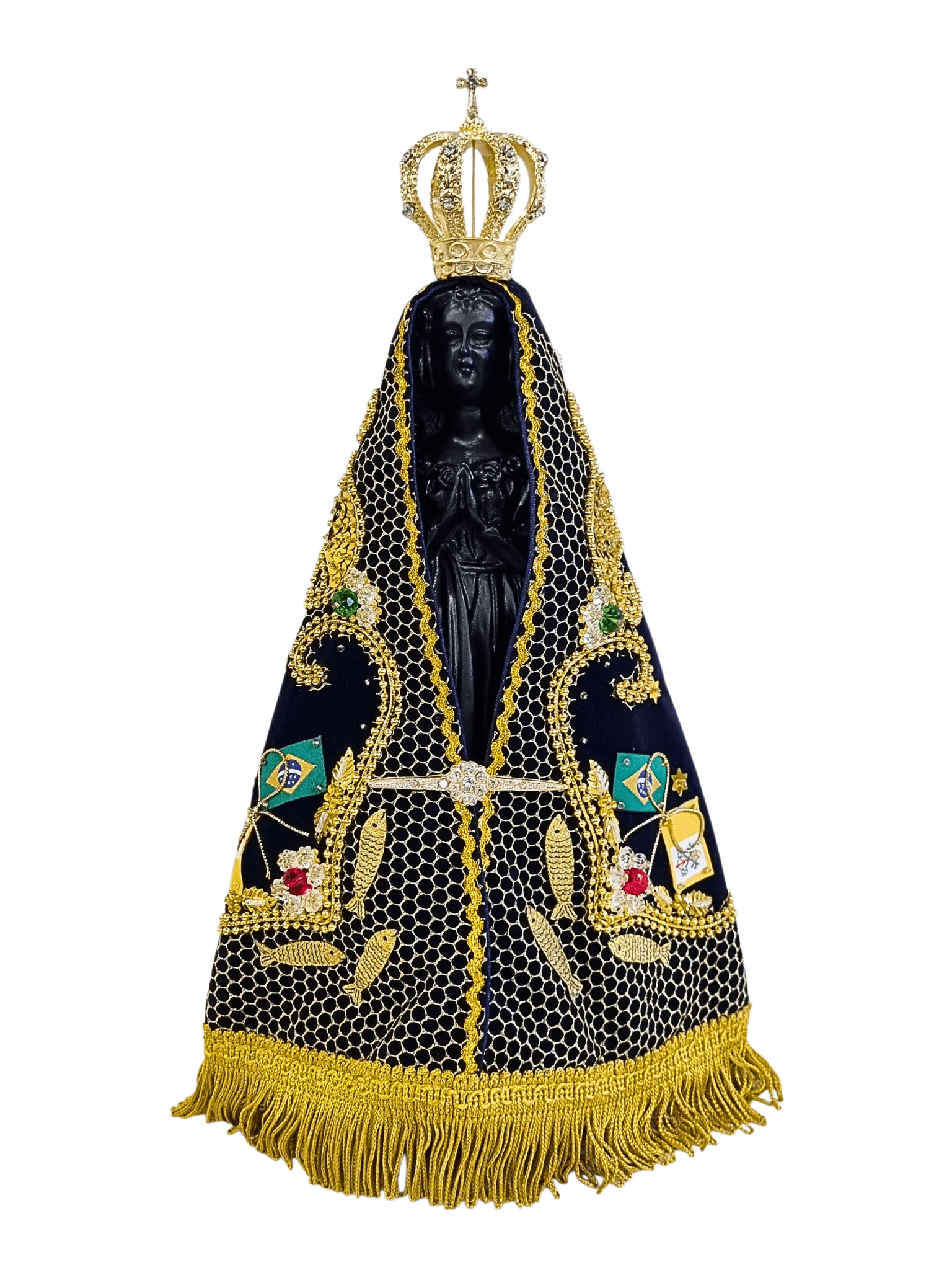 Imagem de Nossa Senhora Aparecida em Pó de Mármore com Manto Pesca Milagrosa 36 cm-TerraCotta Arte Sacra