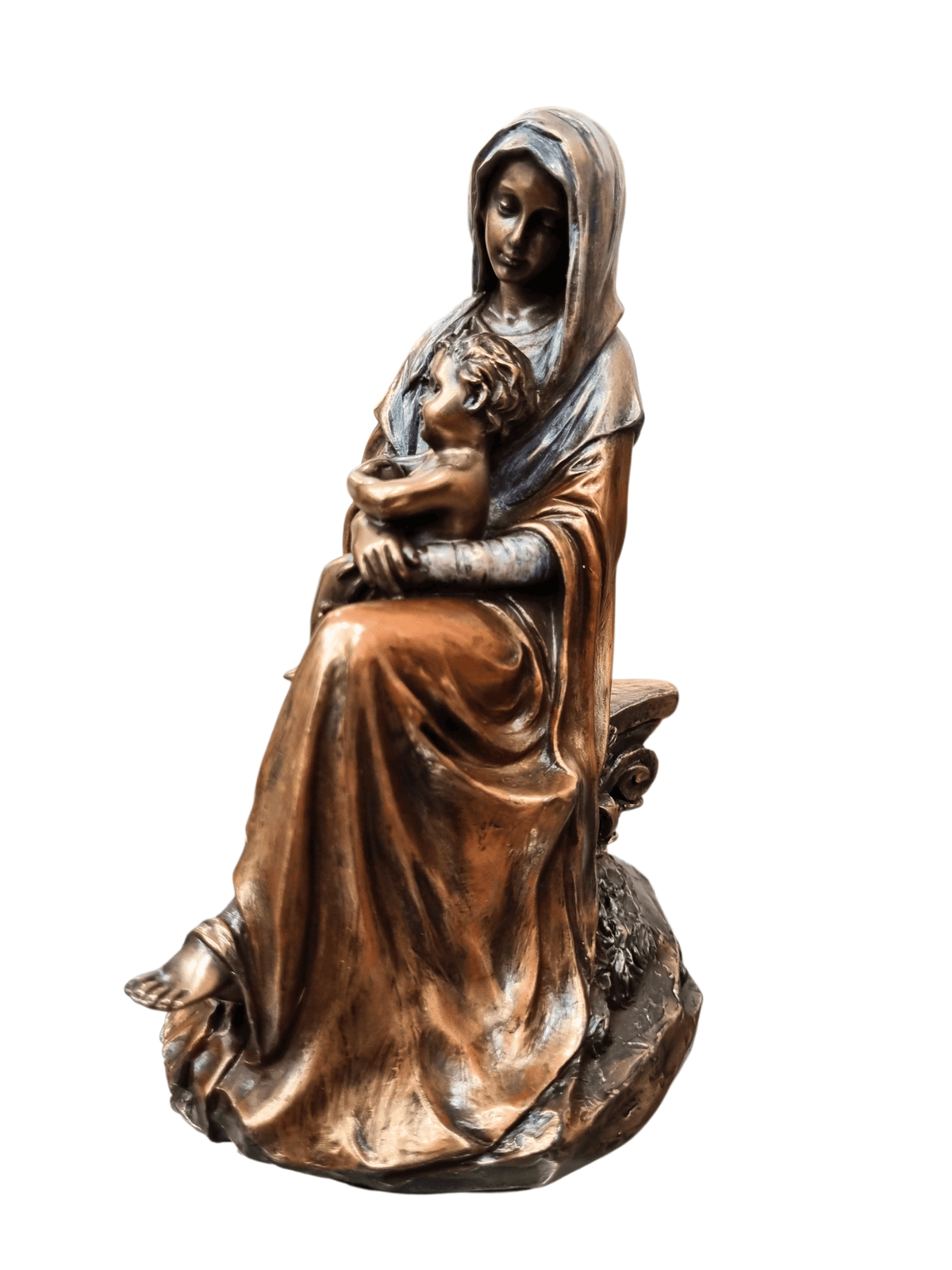 Imagem de Nossa Senhora Com Menino Jesus em Pó de Mármore com Acabamento em Bronze 15 cm-TerraCotta Arte Sacra