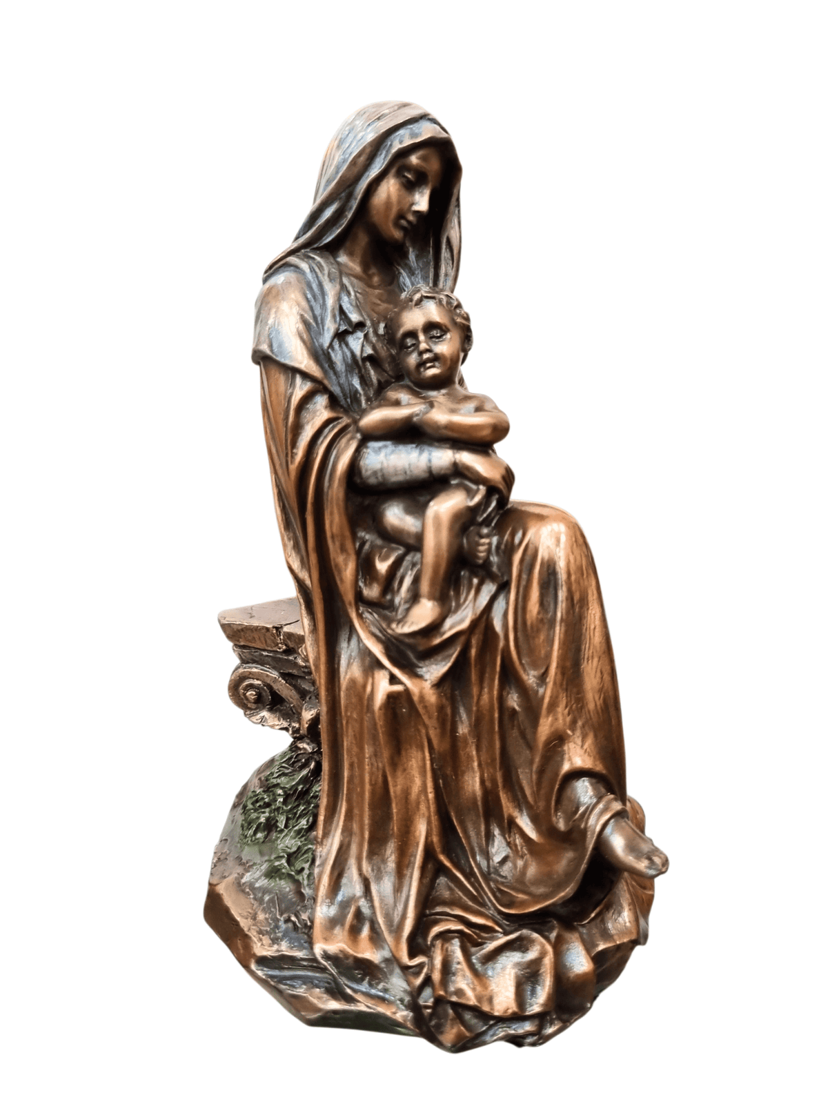 Imagem de Nossa Senhora Com Menino Jesus em Pó de Mármore com Acabamento em Bronze 15 cm-TerraCotta Arte Sacra
