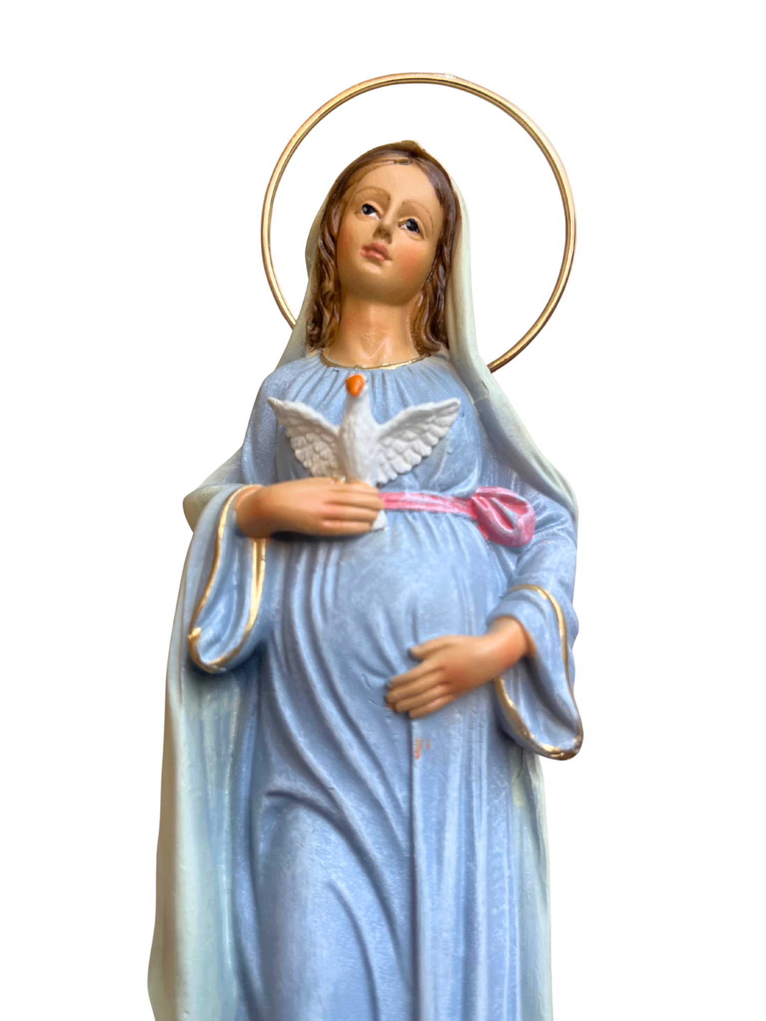 Imagem de Nossa Senhora Grávida em Pó de Mármore Colorida com auréola 20 cm-TerraCotta Arte Sacra