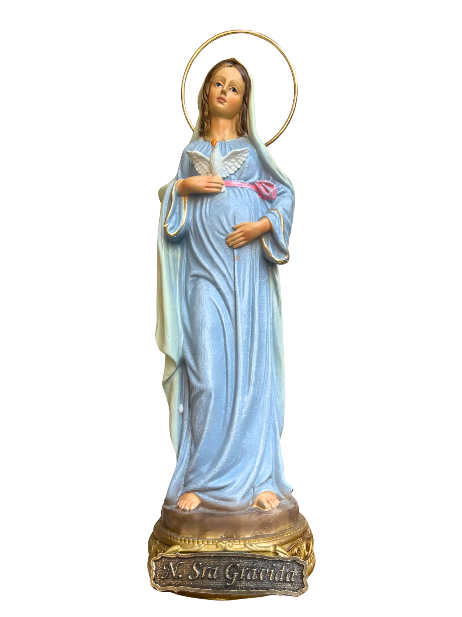 Imagem de Nossa Senhora Grávida em Pó de Mármore Colorida com auréola 20 cm-TerraCotta Arte Sacra