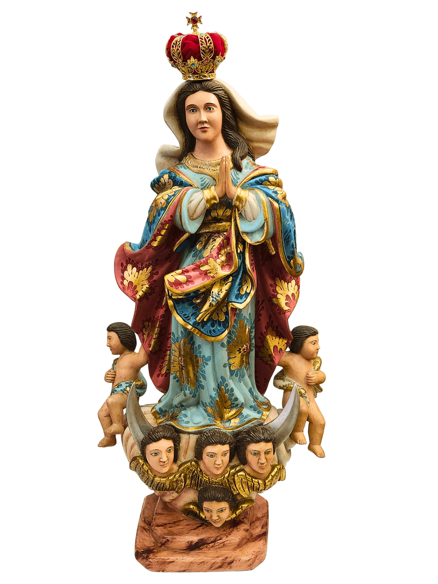 Imagem de Nossa Senhora da Conceição de Madeira Policromada com Olhos de Vidro (Barroco Brasileiro) 80 cm-TerraCotta Arte Sacra