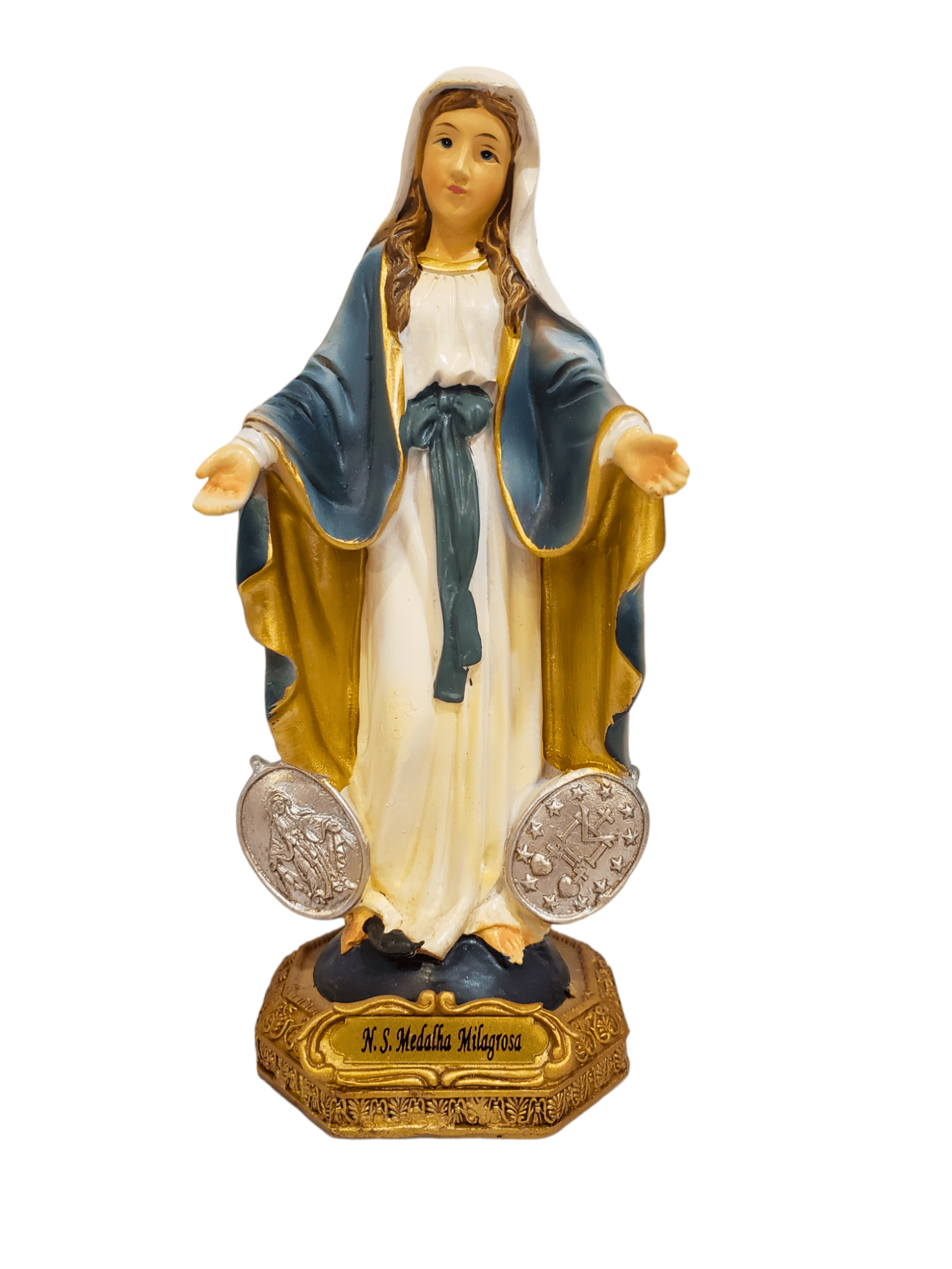 Imagem de Nossa Senhora das Graças com a Medalha Milagrosa 10 cm-TerraCotta Arte Sacra