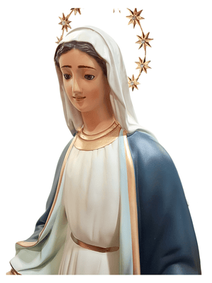 Imagem de Nossa Senhora das Graças em Pó de Mármore com Olhos de Vidro Manto Azul Escuro-TerraCotta Arte Sacra