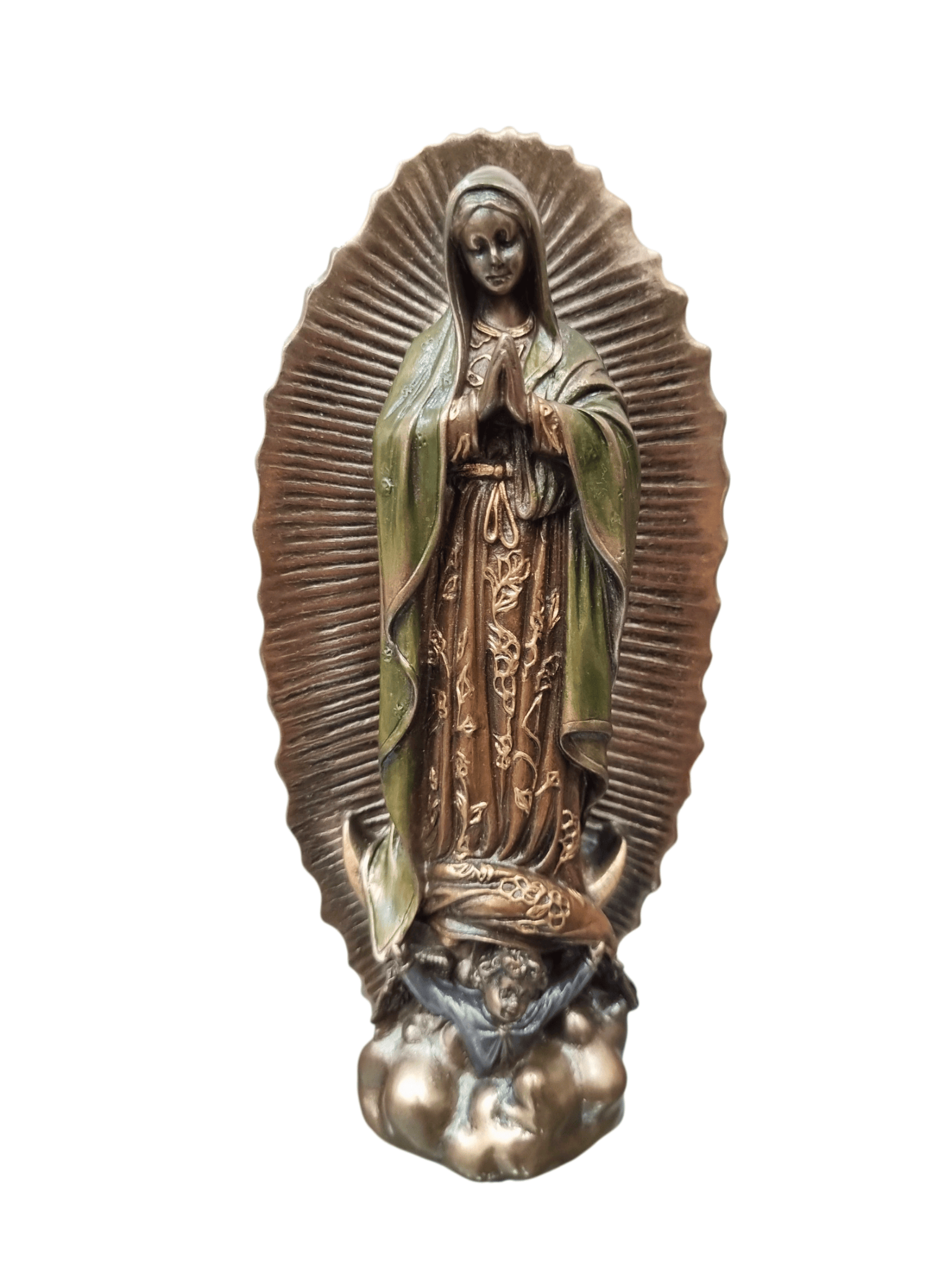 Imagem de Nossa Senhora de Guadalupe em Pó de Mármore com Acabamento em Bronze 15 cm-TerraCotta Arte Sacra