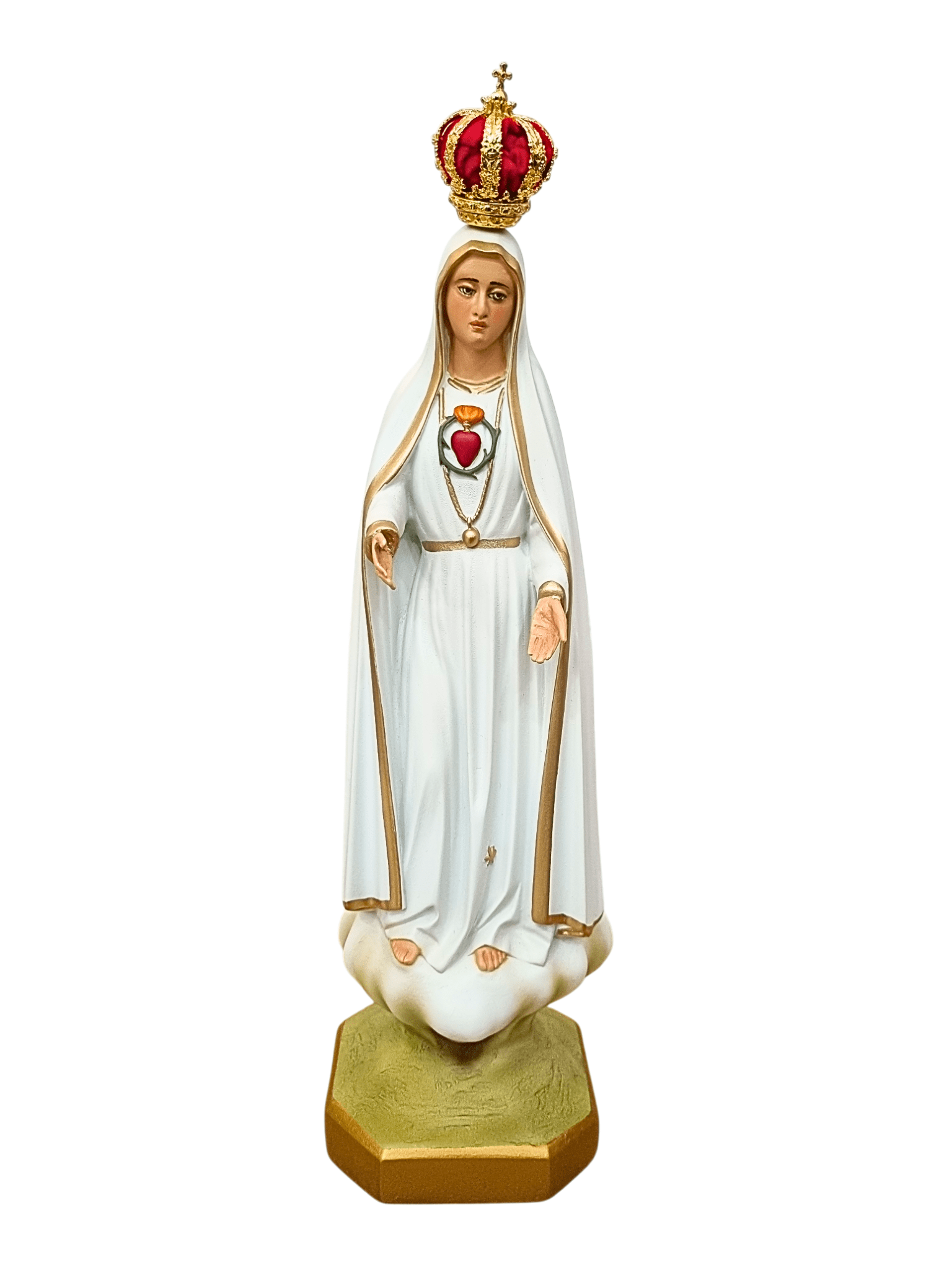 Imagem de Nossa Senhora do Imaculado Coração de Fátima 34 cm Colorida em Pó de Mármore com Olhos de Vidro-TerraCotta Arte Sacra