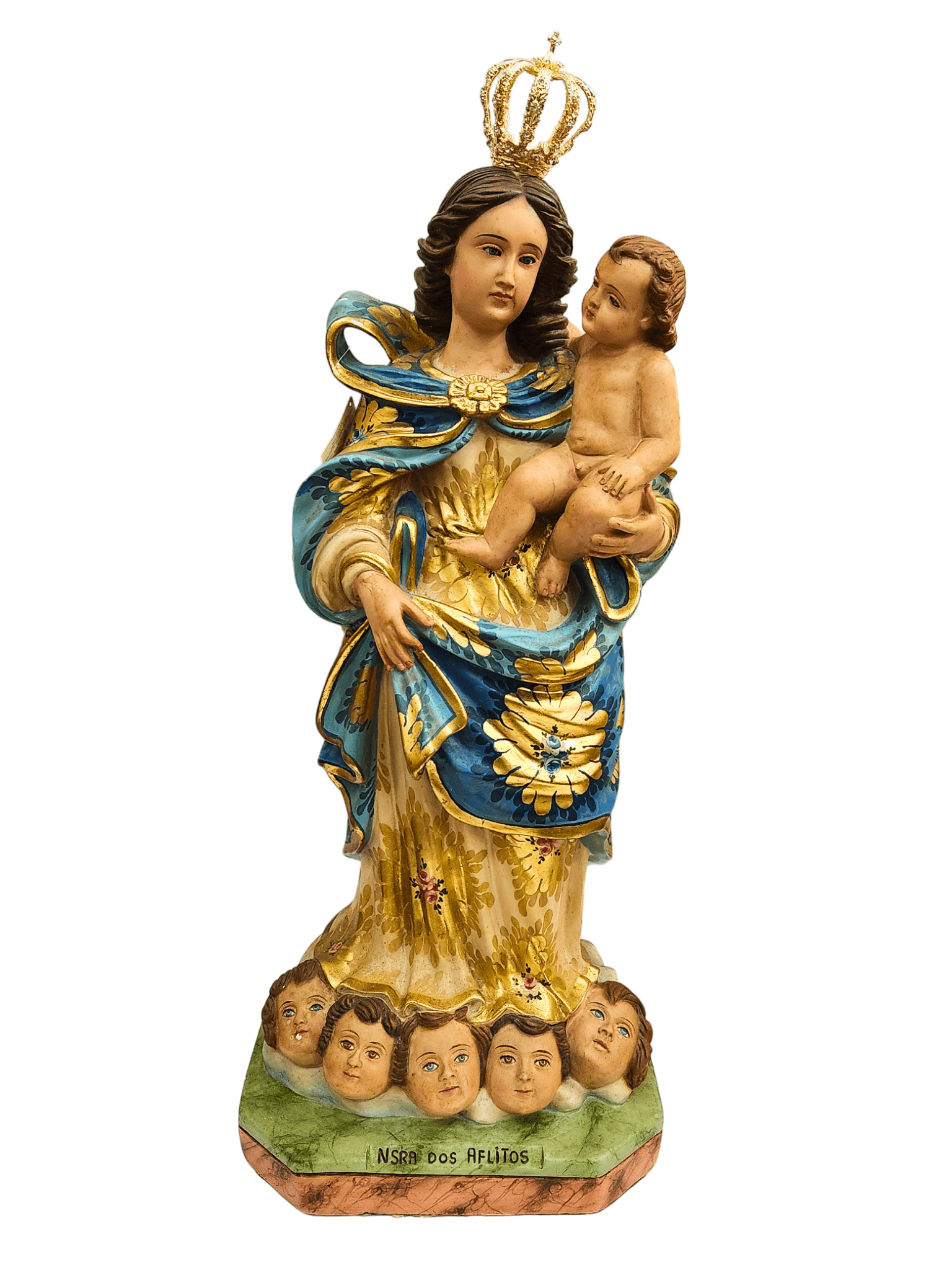 Imagem de Nossa Senhora dos Aflitos de Gesso Policromado com Olhos de Vidro (Barroco Brasileiro) 80 cm-TerraCotta Arte Sacra