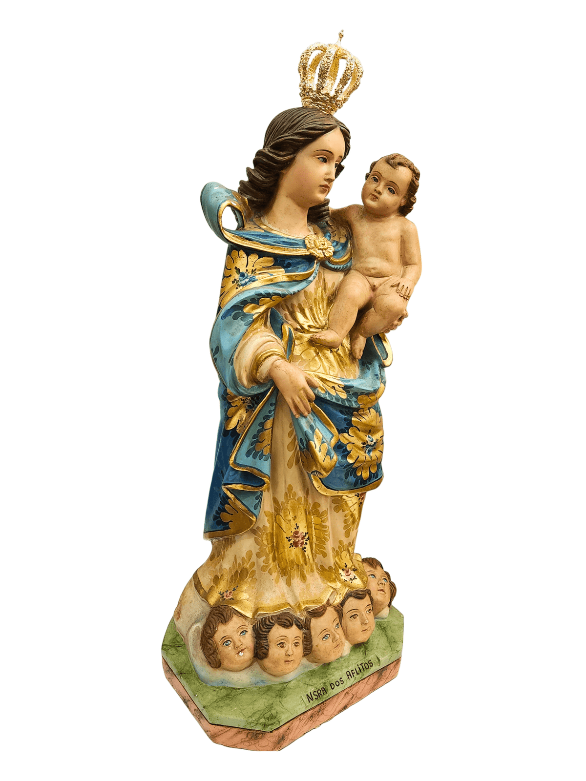 Imagem de Nossa Senhora dos Aflitos de Gesso Policromado com Olhos de Vidro (Barroco Brasileiro) 80 cm-TerraCotta Arte Sacra