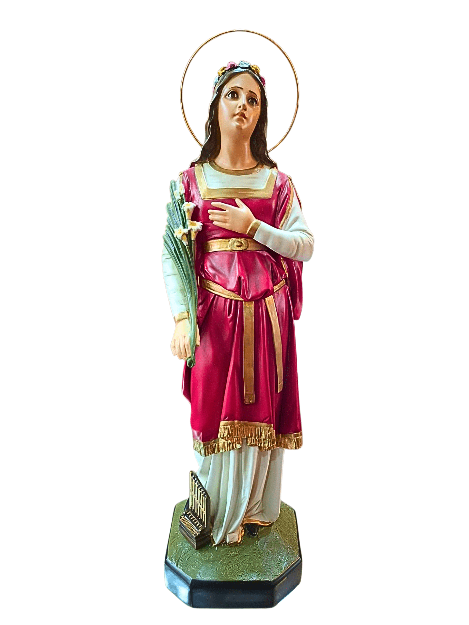 Imagem de Santa Cecília em Pó de Mármore Colorido com Olhos de Vidro 60 cm-TerraCotta Arte Sacra