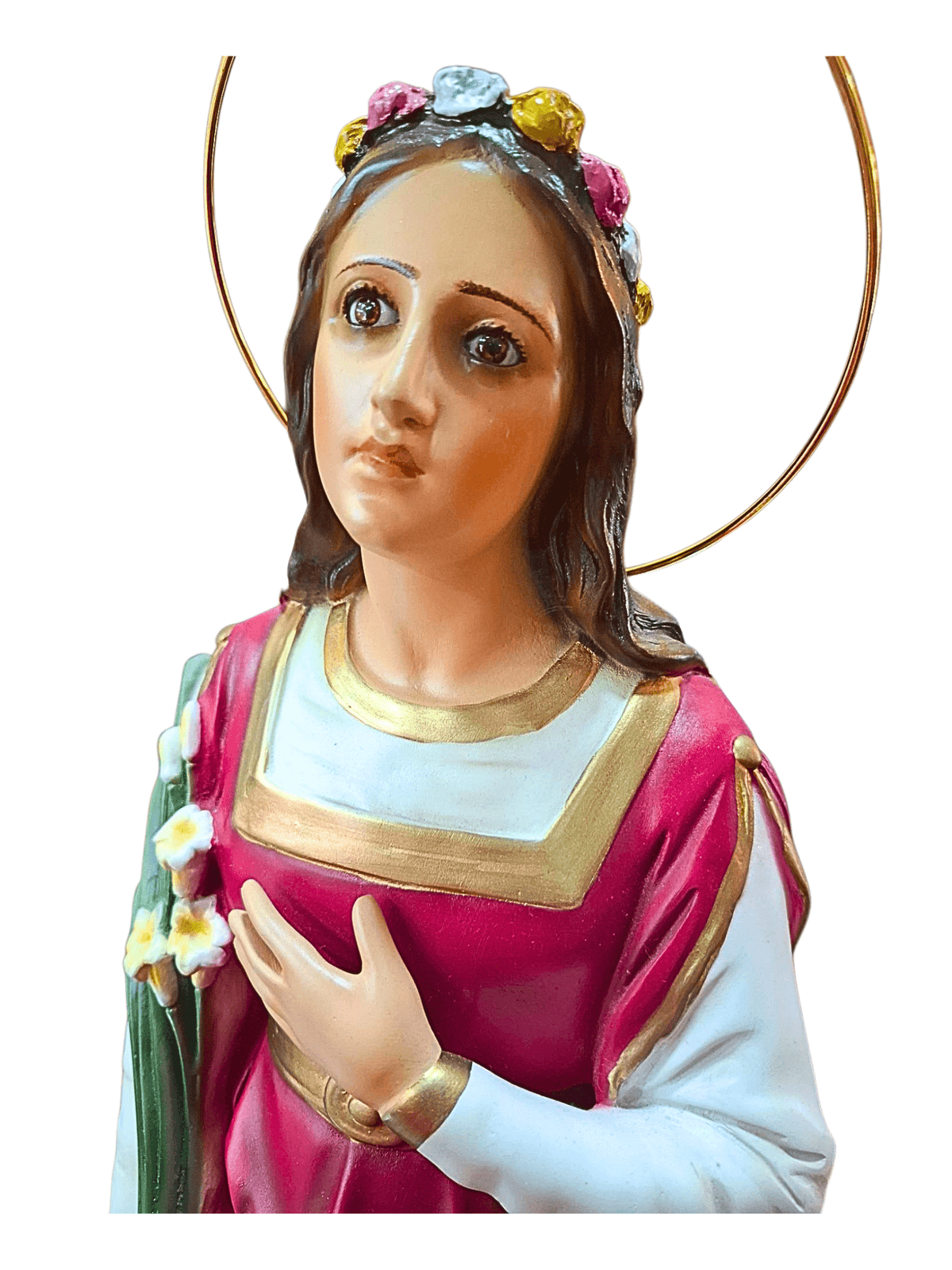 Imagem de Santa Cecília em Pó de Mármore Colorido com Olhos de Vidro 60 cm-TerraCotta Arte Sacra