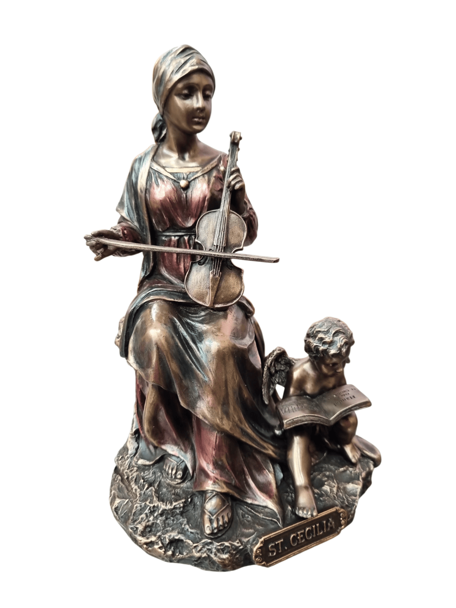 Imagem de Santa Cecília em Pó de Mármore com Acabamento em Bronze 15 cm-TerraCotta Arte Sacra