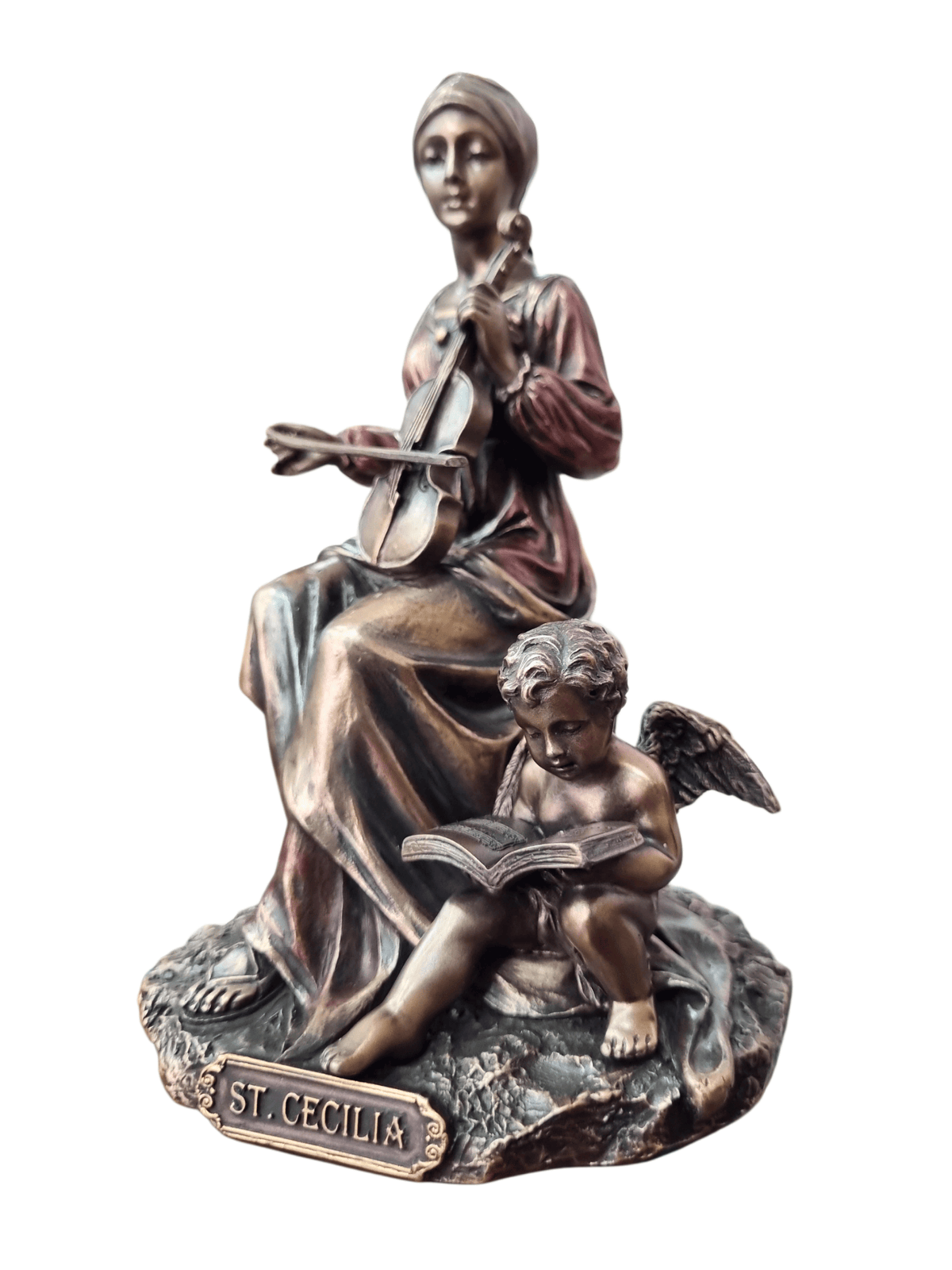 Imagem de Santa Cecília em Pó de Mármore com Acabamento em Bronze 15 cm-TerraCotta Arte Sacra