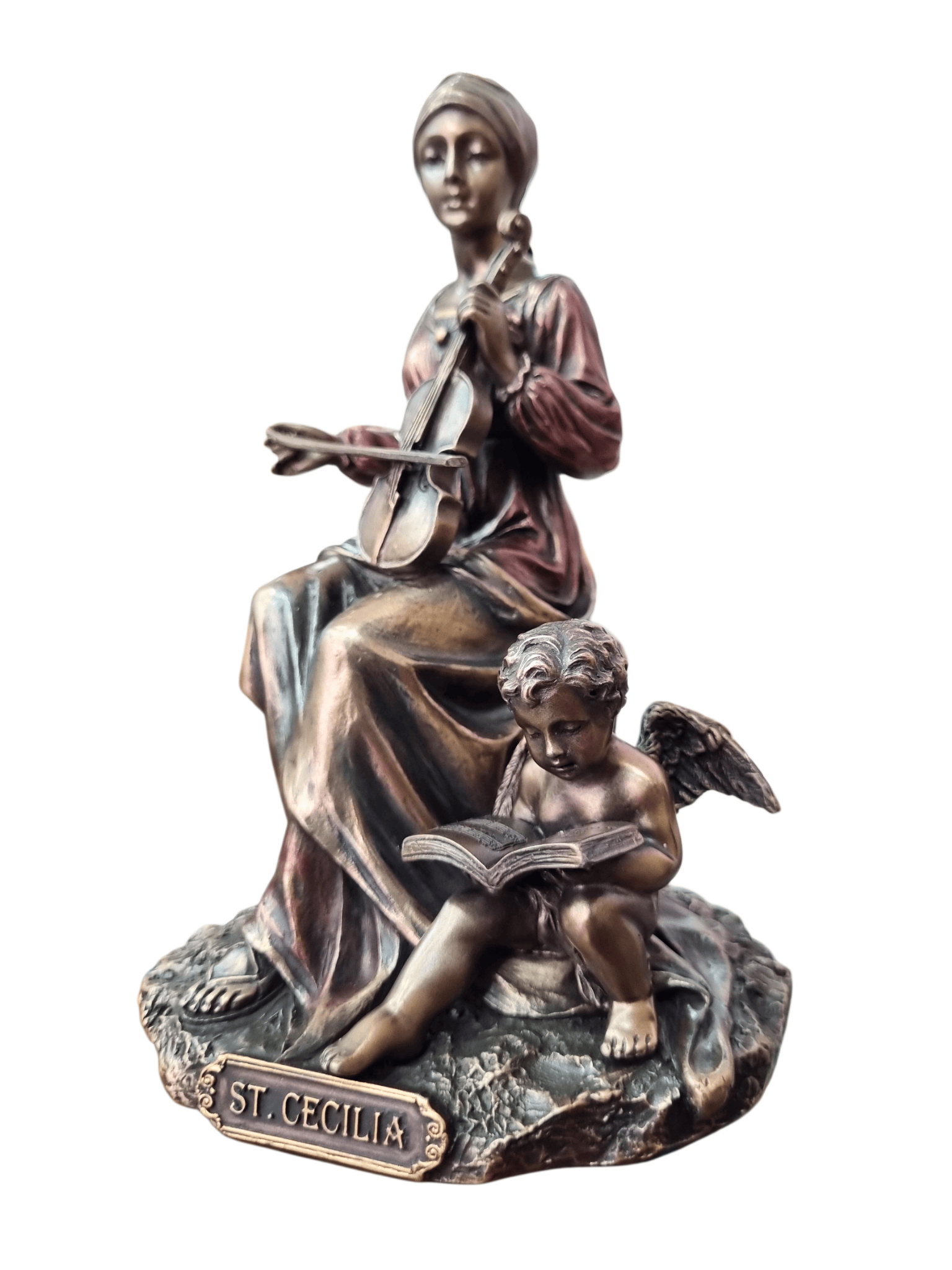 Imagem de Santa Cecília em Pó de Mármore com Acabamento em Bronze 15 cm-TerraCotta Arte Sacra