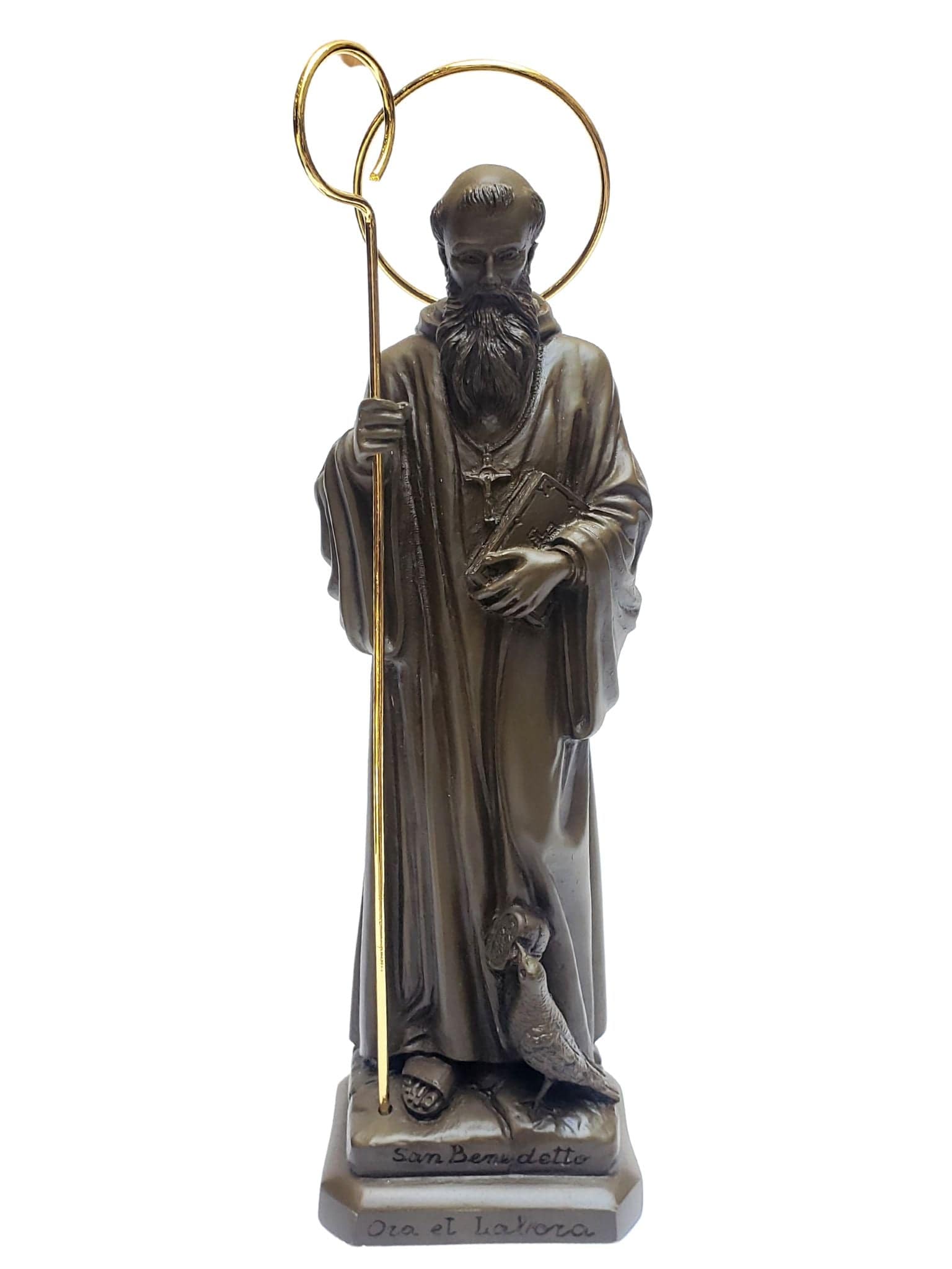 Imagem de São Bento em Pó de Mármore 30 cm Marrom-TerraCotta Arte Sacra