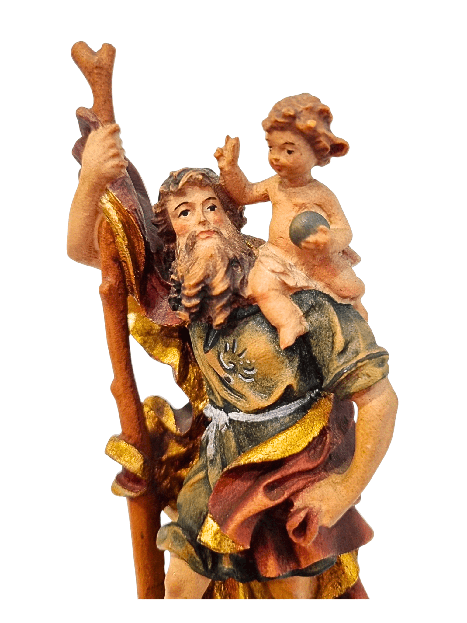 Imagem de São Cristóvão em Madeira Italiana 14,5 cm-TerraCotta Arte Sacra