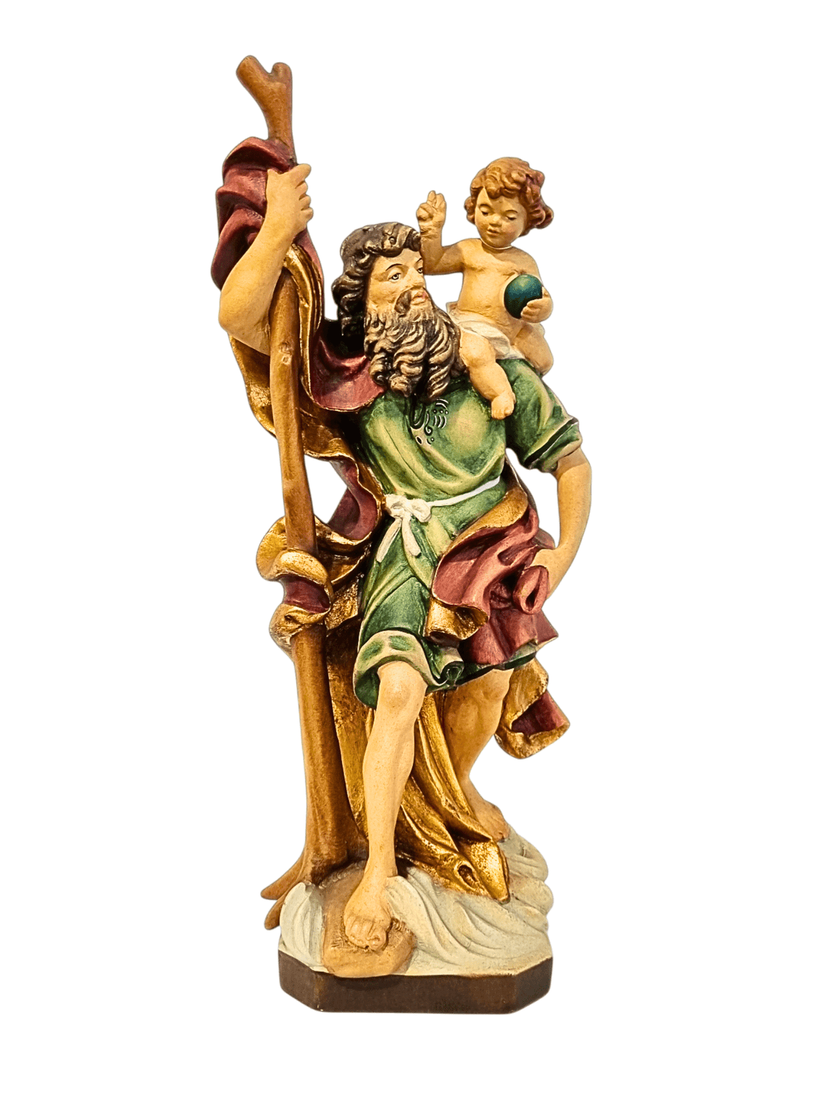 Imagem de São Cristóvão em Madeira Italiana 30 cm-TerraCotta Arte Sacra
