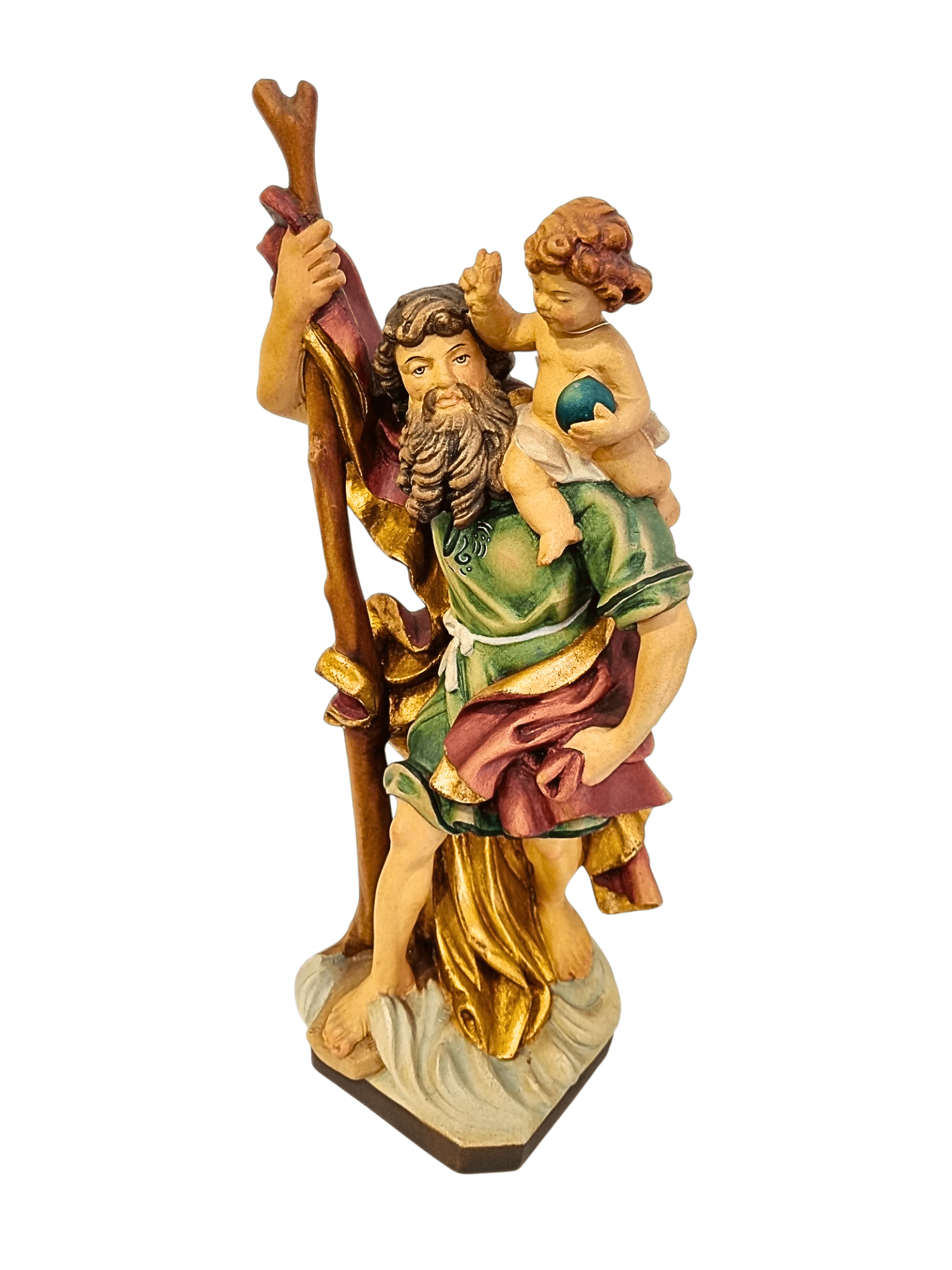 Imagem de São Cristóvão em Madeira Italiana 39 cm-TerraCotta Arte Sacra