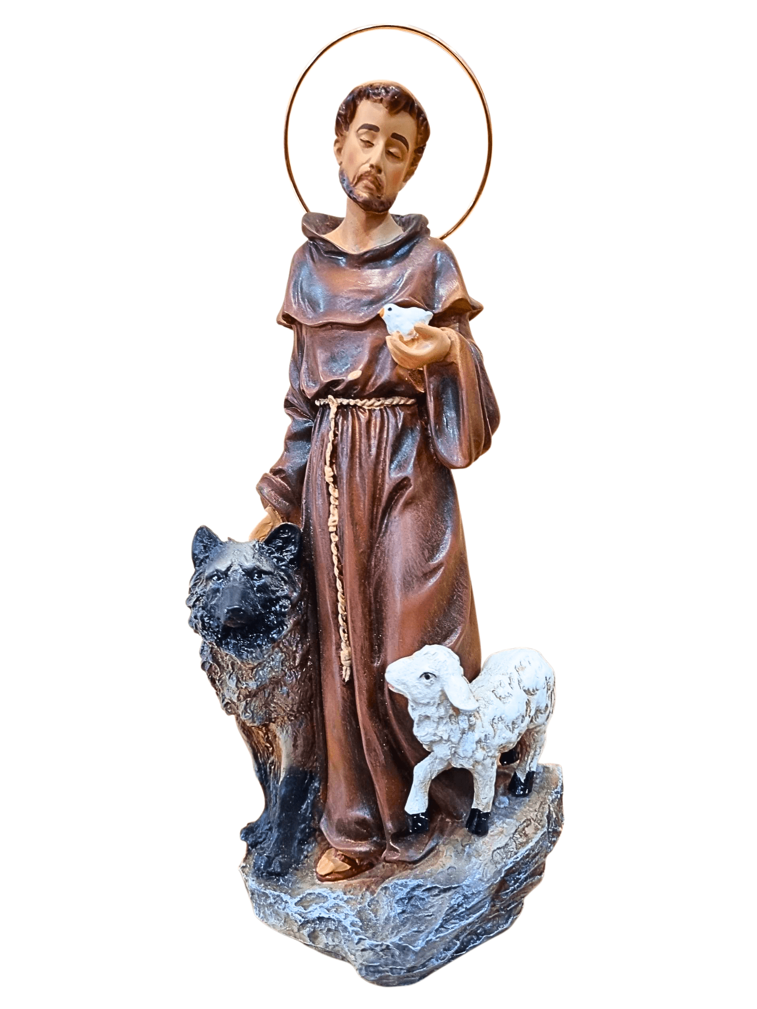 Imagem de São Francisco com Lobo em Pó de Mármore Colorida 25 cm-TerraCotta Arte Sacra