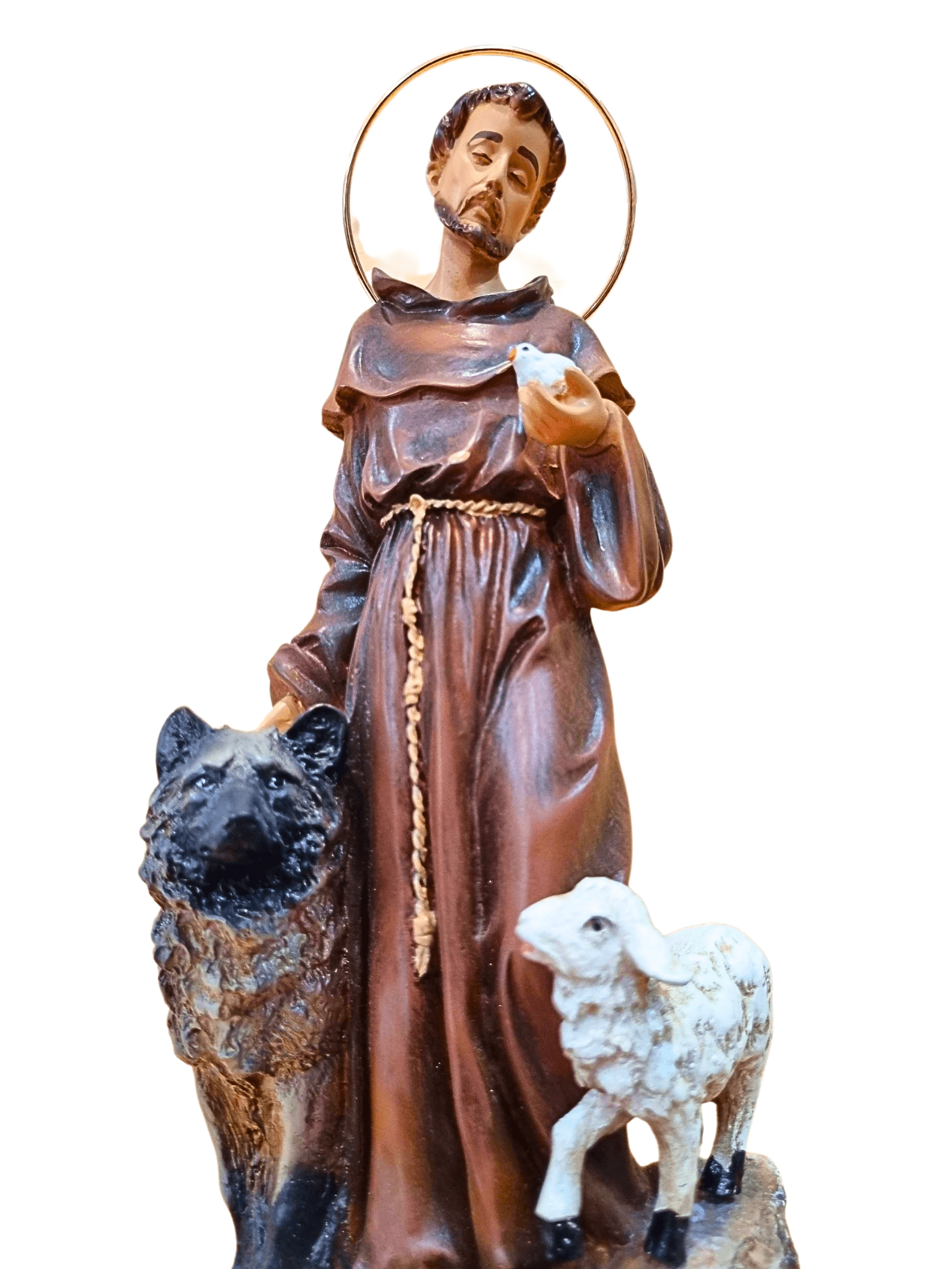 Imagem de São Francisco com Lobo em Pó de Mármore Colorida 25 cm-TerraCotta Arte Sacra