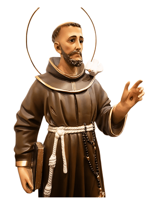 Imagem de São Francisco de Assis em Pó de Mármore Colorido 105 cm com Olhos de Vidro-TerraCotta Arte Sacra
