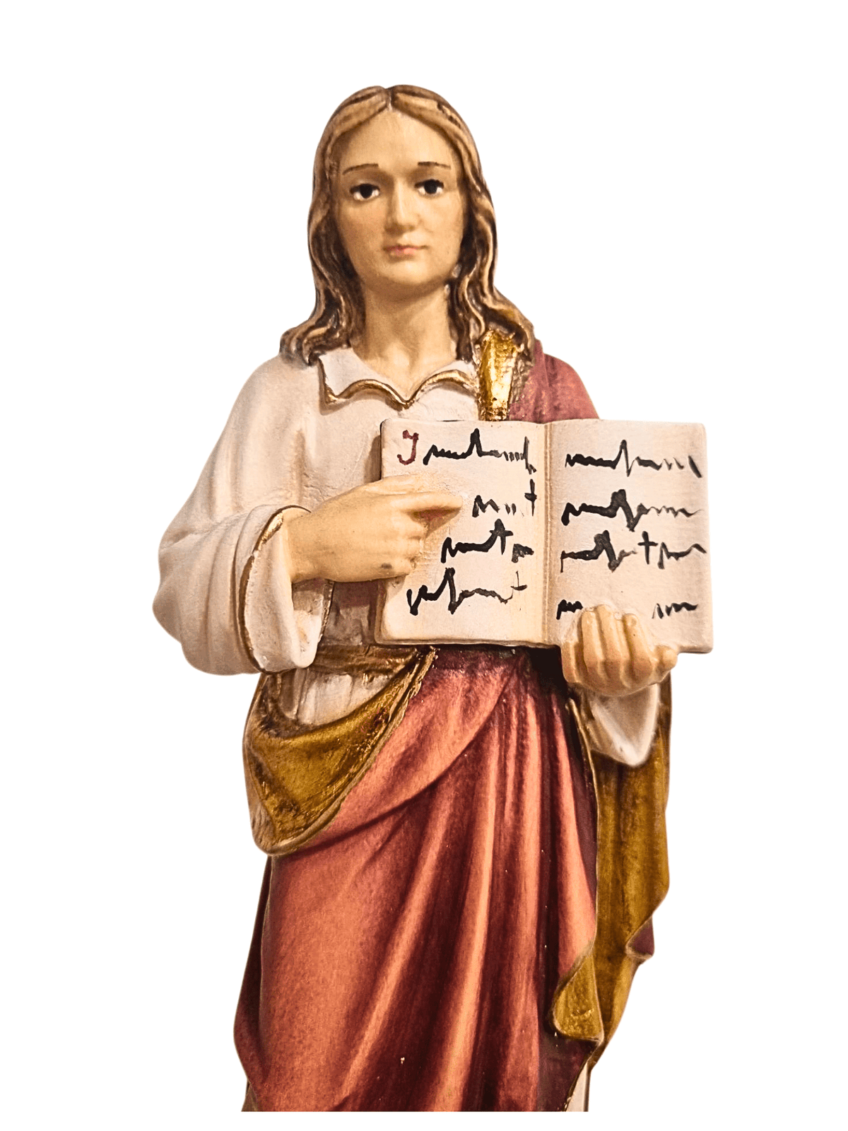 Imagem de São João Evangelista em Madeira Italiana 20 cm Colorido-TerraCotta Arte Sacra