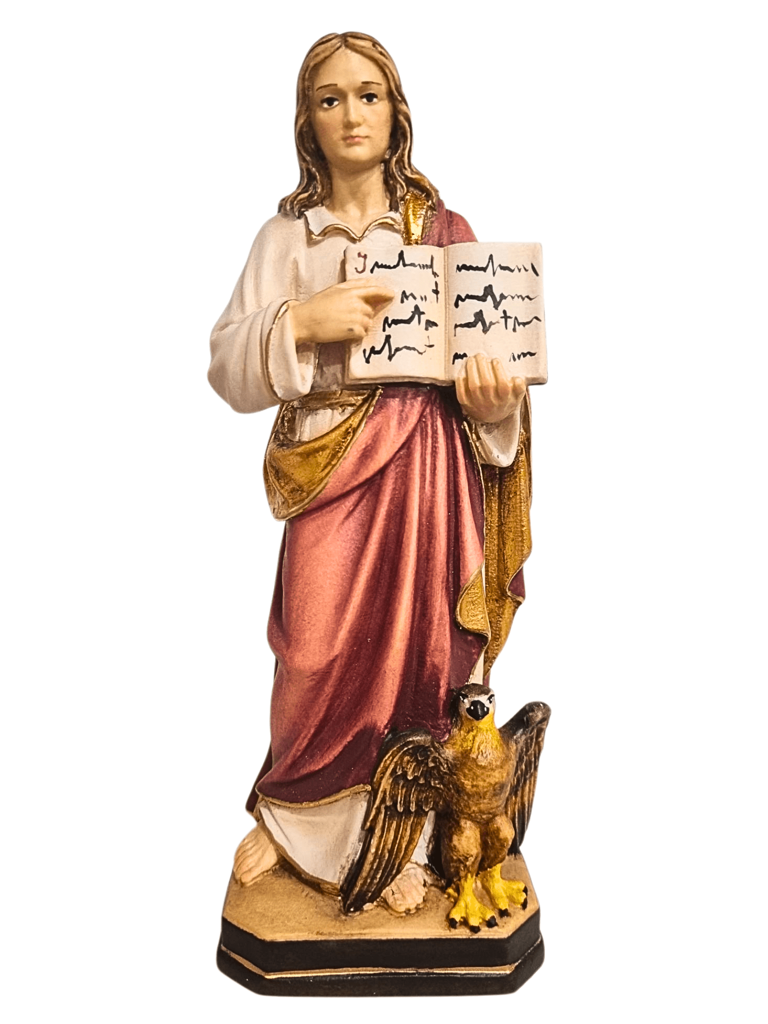 Imagem de São João Evangelista em Madeira Italiana 20 cm Colorido-TerraCotta Arte Sacra