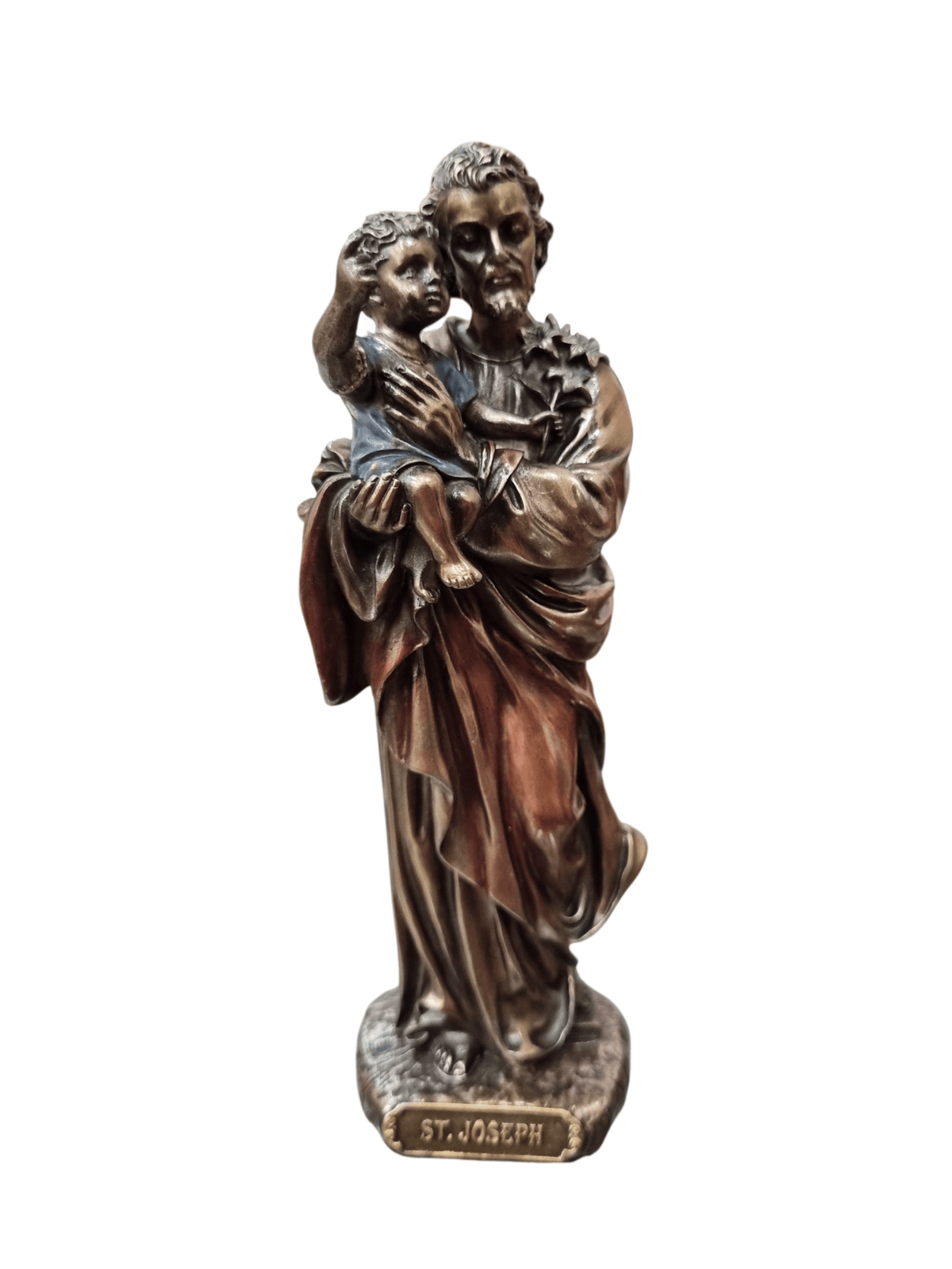 Imagem de São José em Pó de Mármore com Acabamento em Bronze 15,5 cm-TerraCotta Arte Sacra