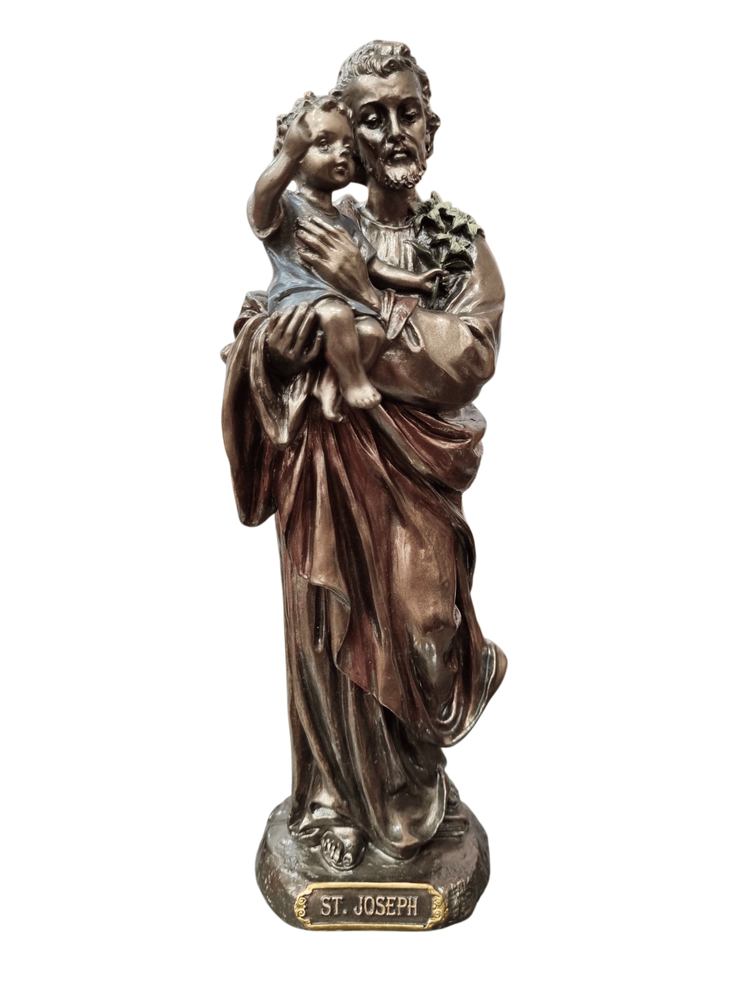 Imagem de São José em Pó de Mármore com Acabamento em Bronze 22 cm-TerraCotta Arte Sacra