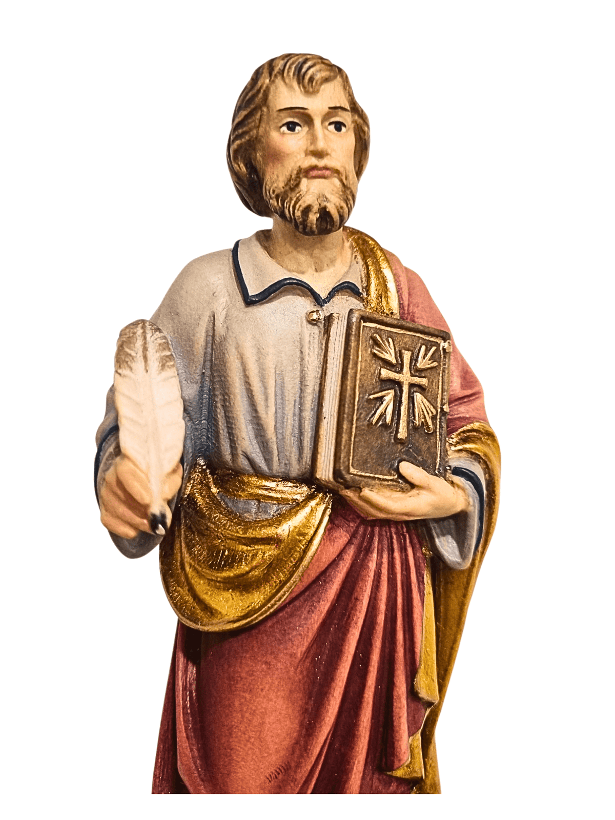 Imagem de São Lucas de Madeira Italiana 20 cm Colorido-TerraCotta Arte Sacra