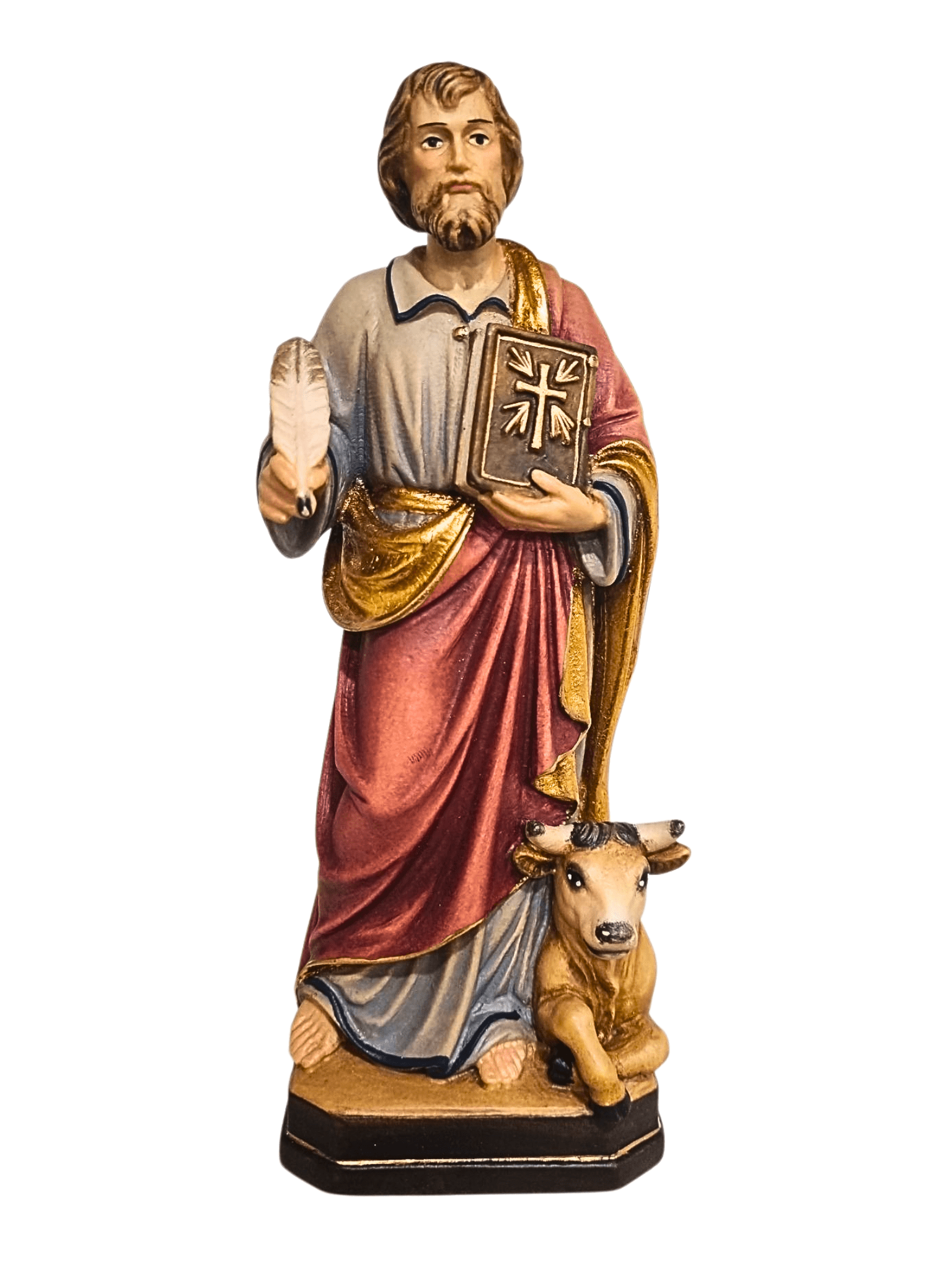 Imagem de São Lucas de Madeira Italiana 20 cm Colorido-TerraCotta Arte Sacra