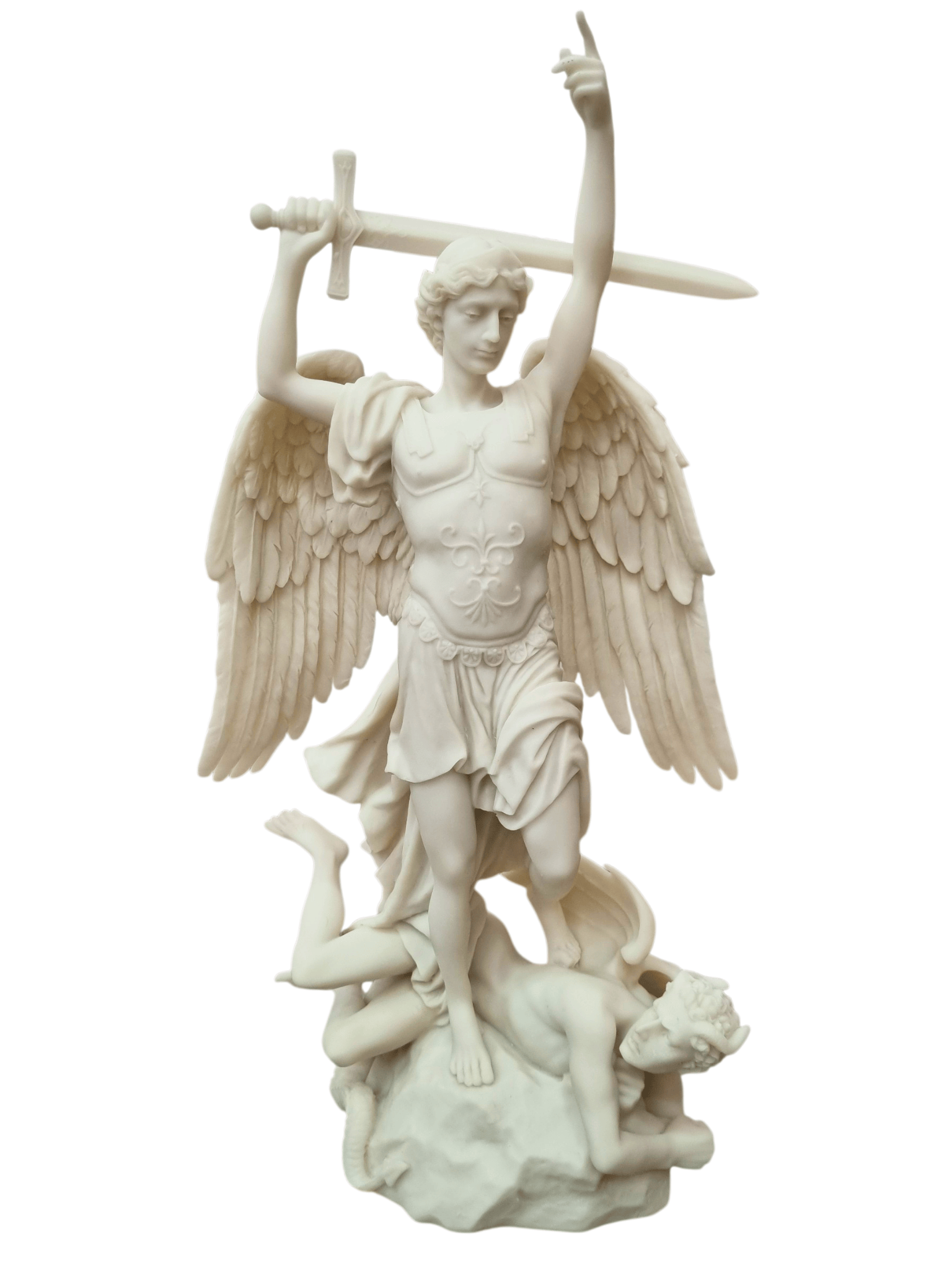 Imagem de São Miguel com Demônio em Pó de Mármore 37 cm-TerraCotta Arte Sacra