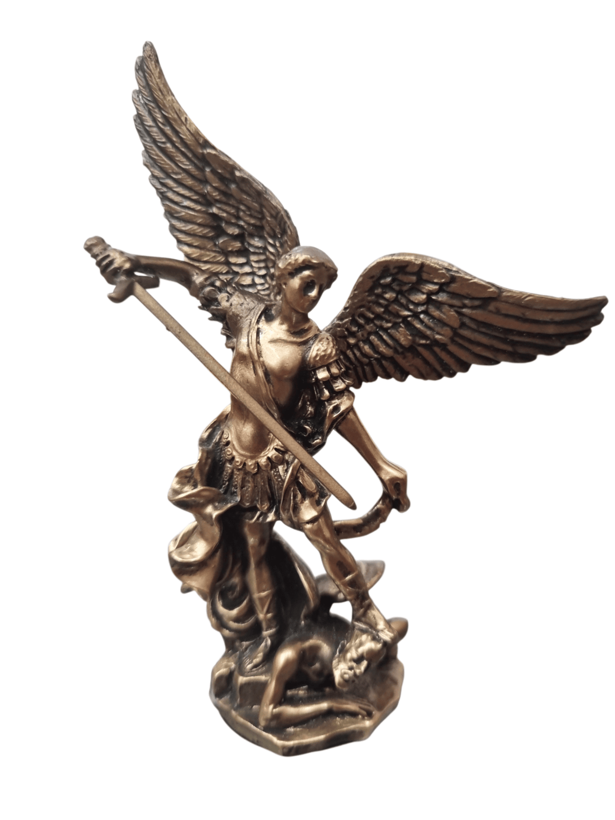Imagem de São Miguel com Demônio em Resina com Acabamento em Bronze 9,5 cm-TerraCotta Arte Sacra