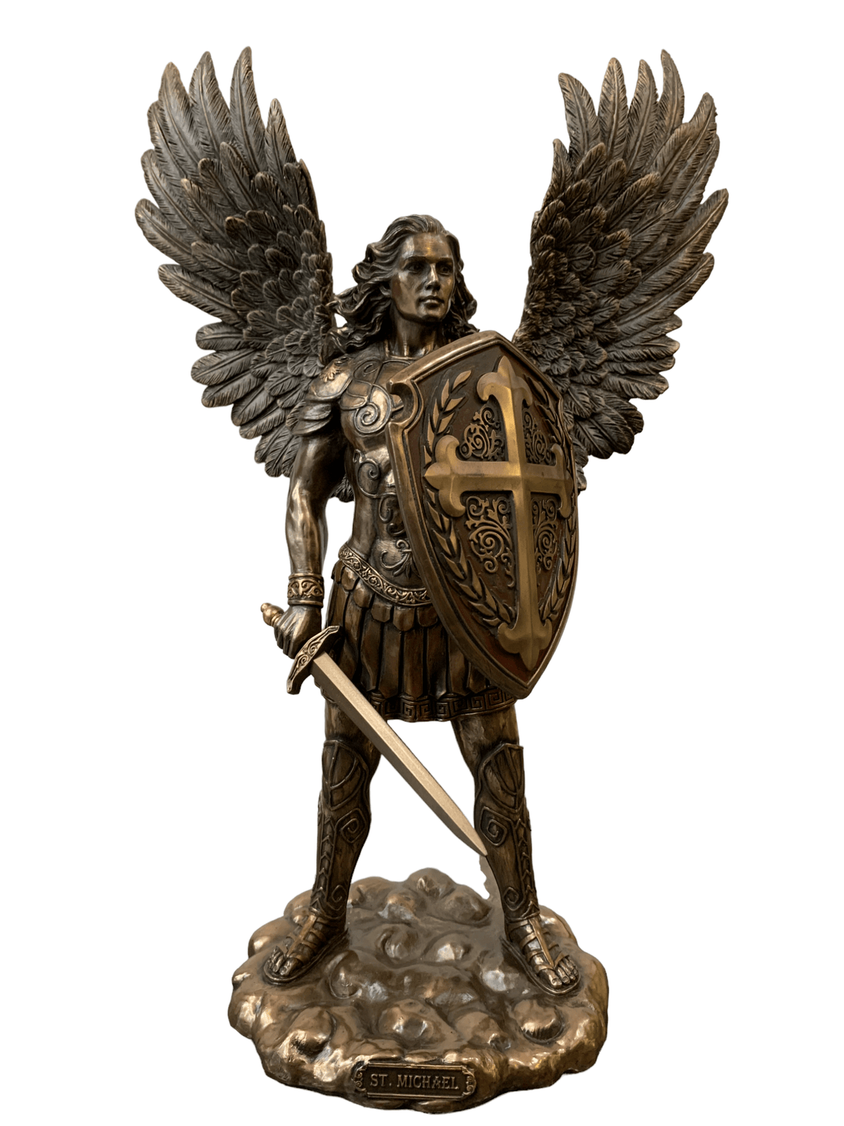 Imagem de São Miguel sem o Demônio com Acabamento em Bronze 36 cm-TerraCotta Arte Sacra