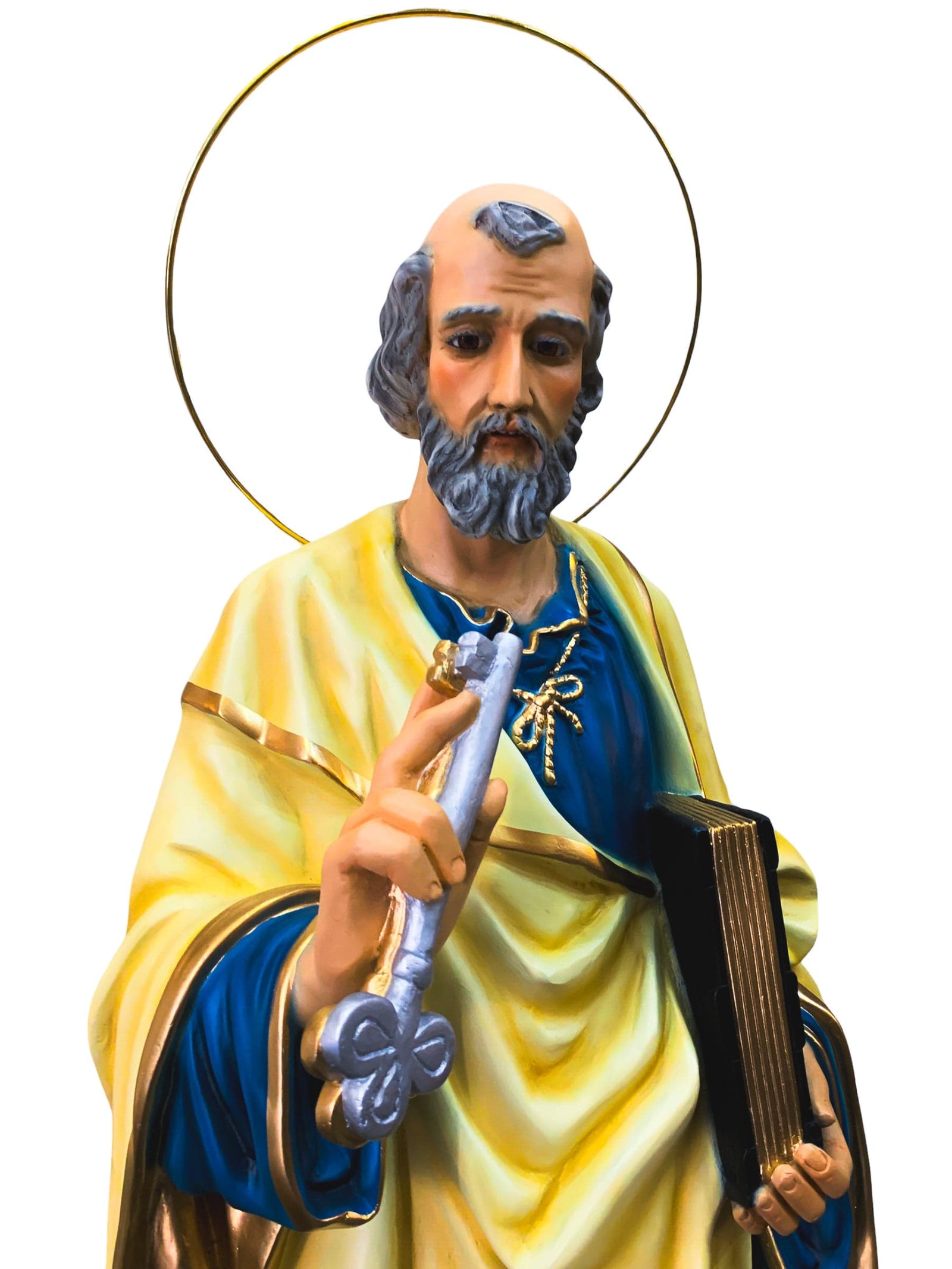 Imagem de São Pedro em Pó de Mármore Colorido com Olhos de Vidro-TerraCotta Arte Sacra