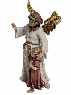 Imagem do Anjo da Guarda com Menina de Madeira Italiana 12 cm-TerraCotta Arte Sacra