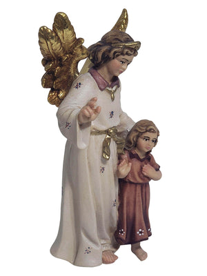Imagem do Anjo da Guarda com Menina de Madeira Italiana 12 cm-TerraCotta Arte Sacra