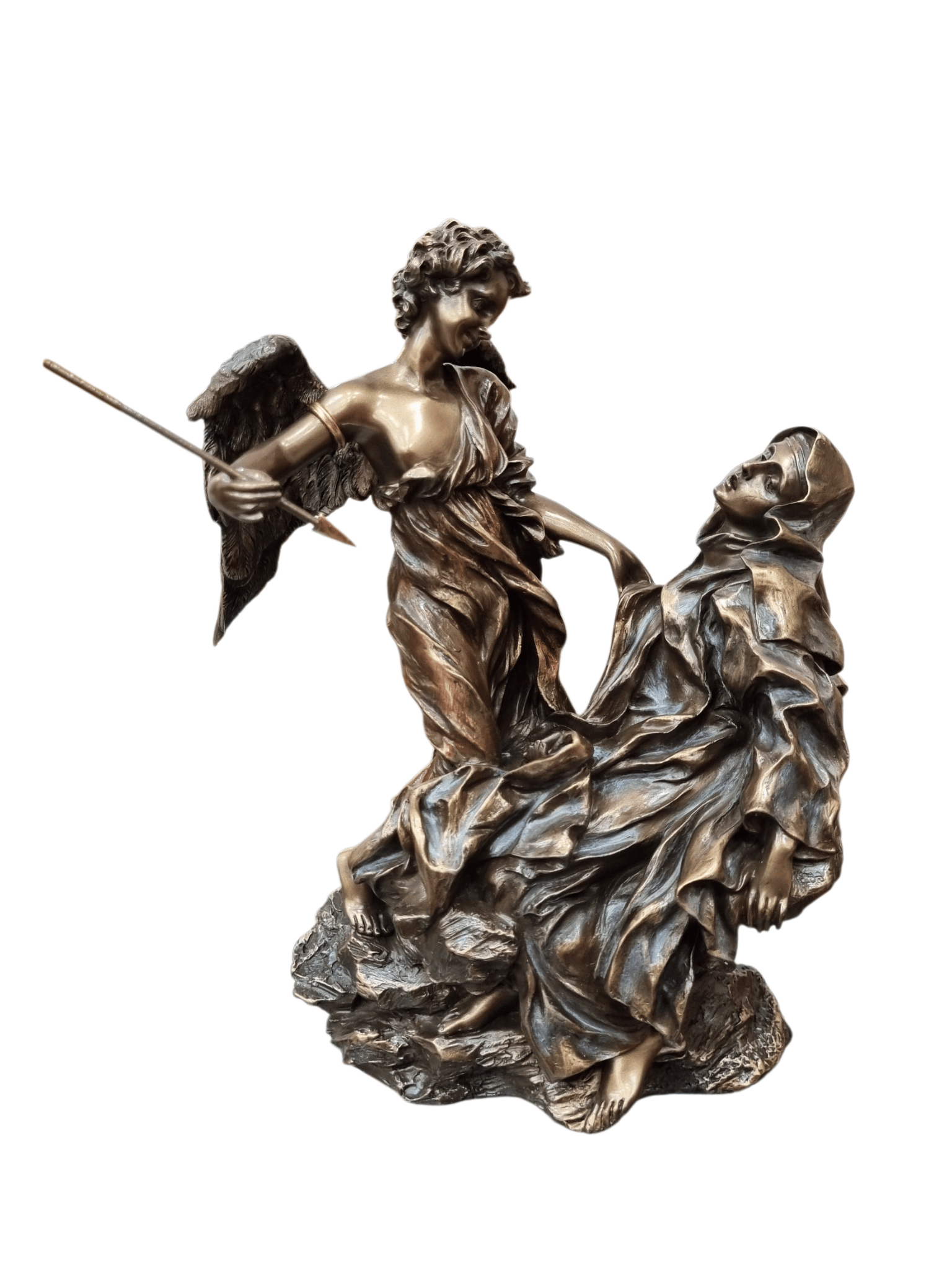 Imagem do Êxtase de Santa Teresa D'Ávila em Pó de Mármore com Acabamento em Bronze 22 cm-TerraCotta Arte Sacra
