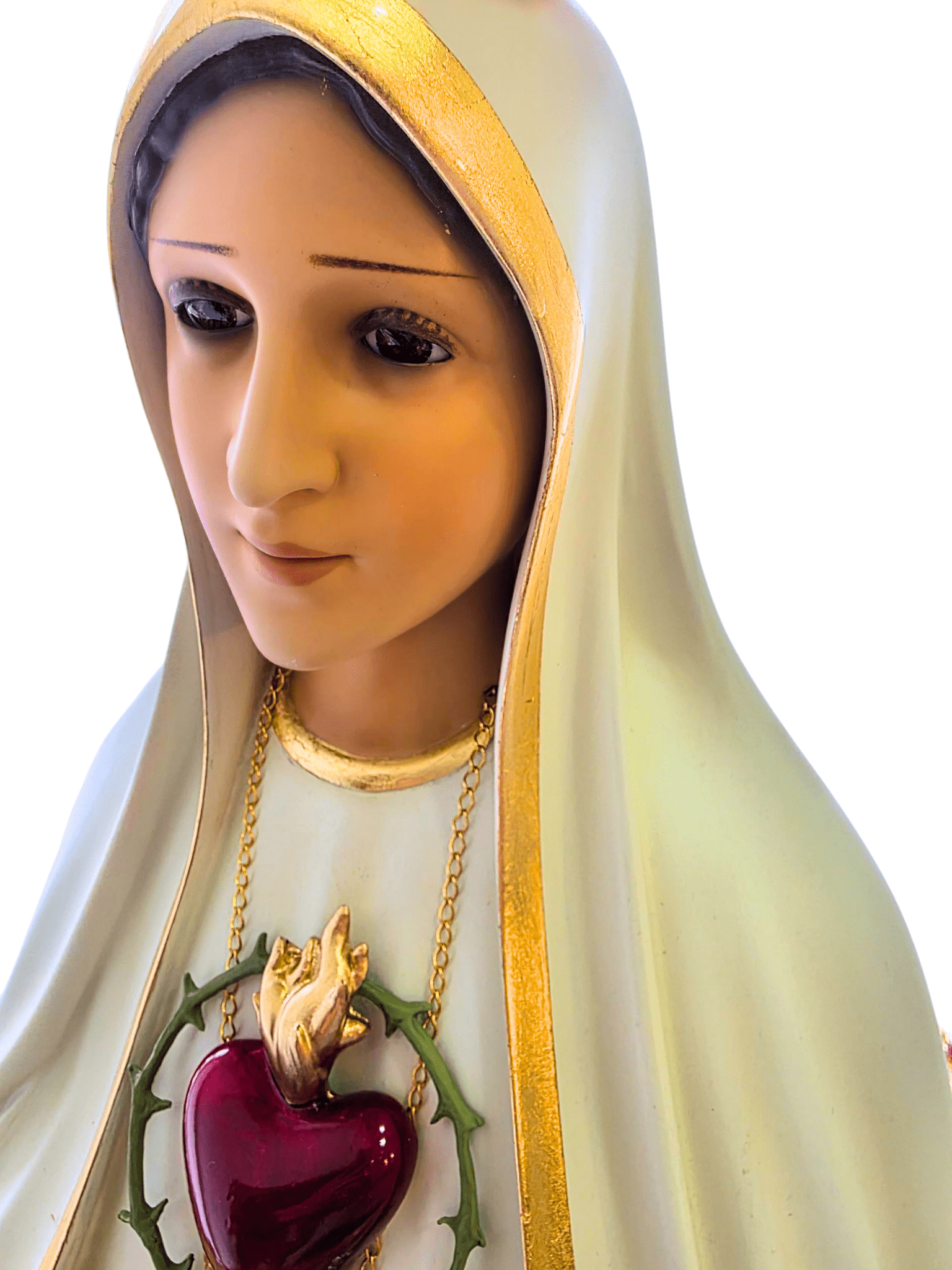 Imagem do Imaculado Coração de Fátima com Olhos de Vidro 1,20 m-TerraCotta Arte Sacra