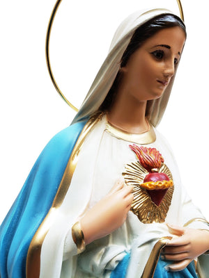 Imagem do Imaculado Coração de Maria, com olhos de vidro 45 cm-TerraCotta Arte Sacra