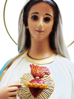 Imagem do Imaculado Coração de Maria, com olhos de vidro 45 cm-TerraCotta Arte Sacra