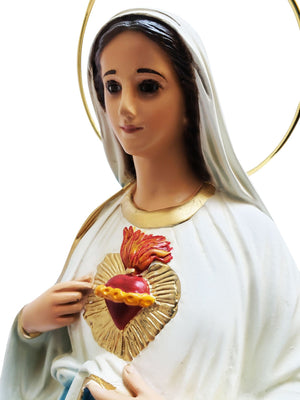 Imagem do Imaculado Coração de Maria, com olhos de vidro 45 cm-TerraCotta Arte Sacra